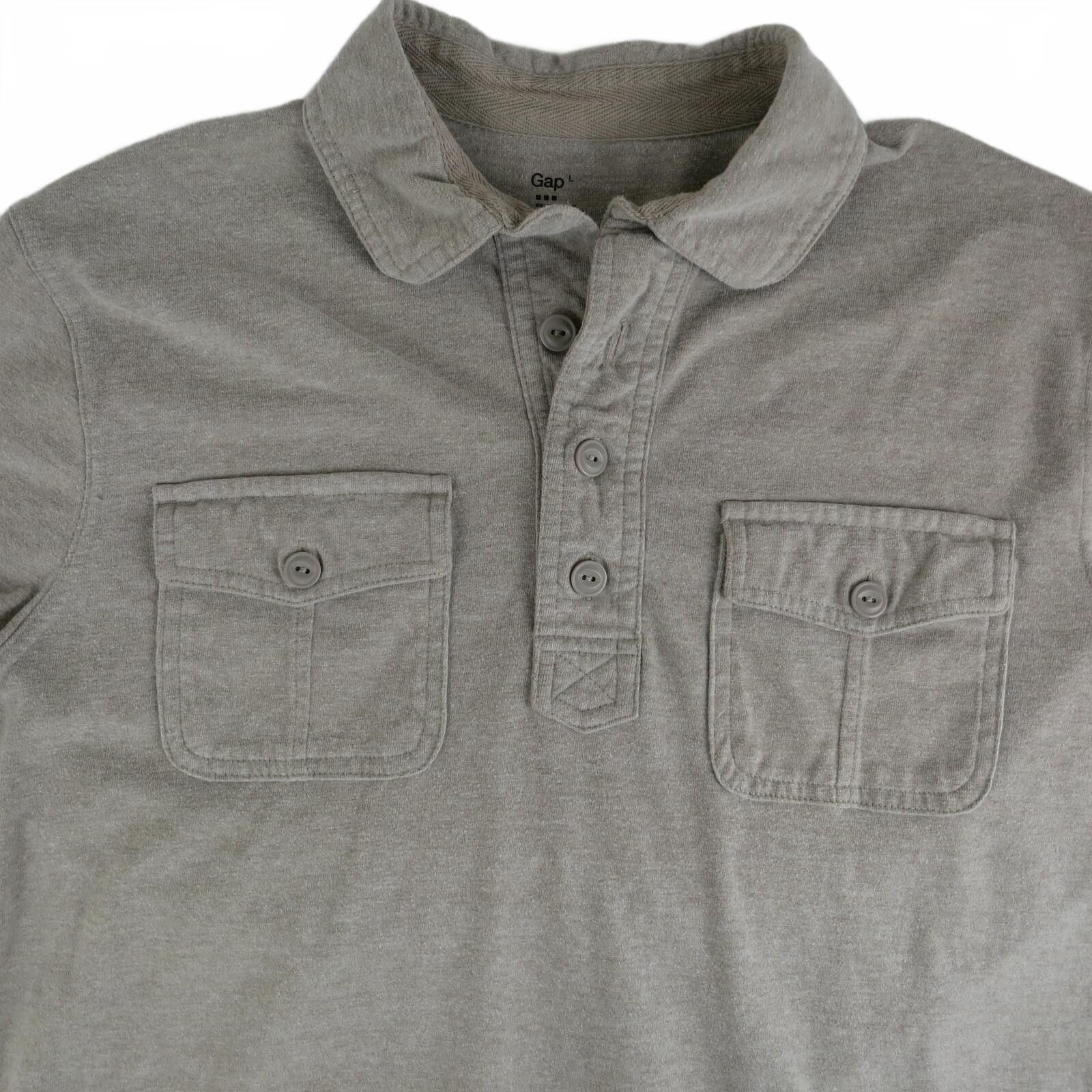 Gap Gap Long Sleeve Beige Polo Shirt with Button Pockets Size L Size US L / EU 52-54 / 3 - 2 Thumbnail