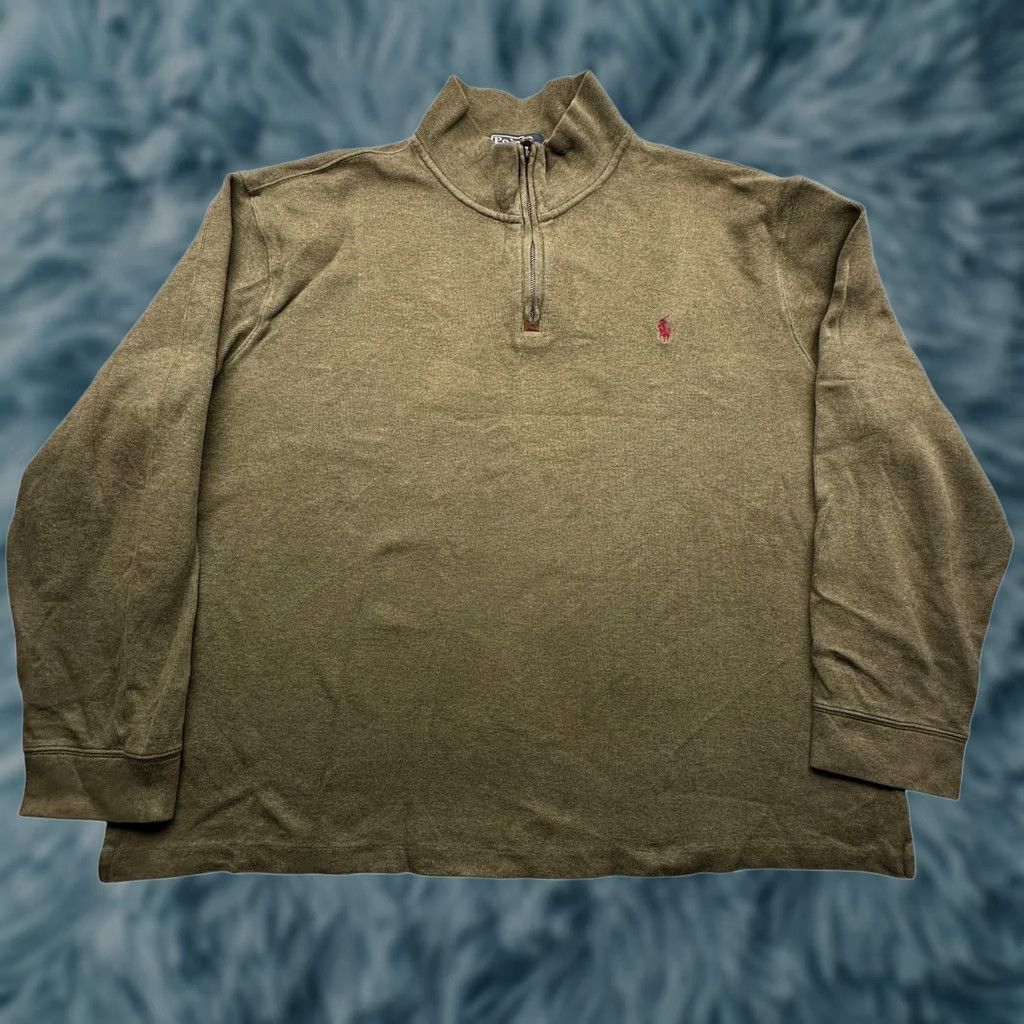 Polo Ralph Lauren Polo by Ralph Lauren Olive Green Red Pony 1/4 Zip Sweater Pullover Mens XXL Long Sleeve Cotton Knit Pullover Embroidered Logo Zipper Casual Formal Size US XXL / EU 58 / 5 - 1 Thumbnail