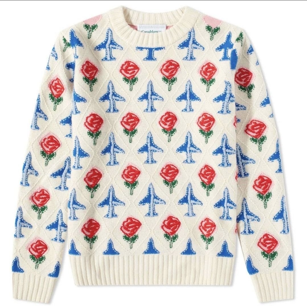Rose & Plane Argyle crew neck sweater