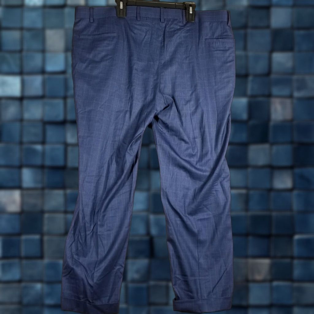 Robert Graham Dress Pants Mens 50 Blue Wool Check Cuffed Lined Straight Leg Dress Pants Mens Blue Wool Check Cuffed Lined Straight Leg 50