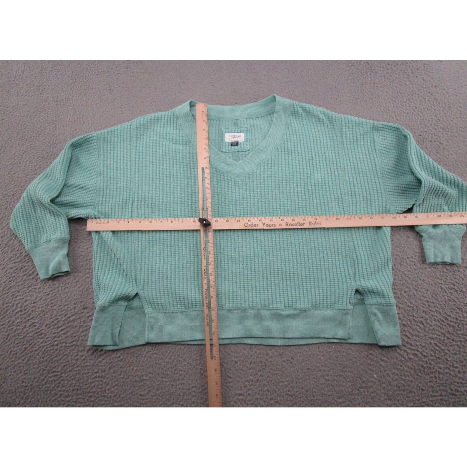 American Eagle Outfitters American Eagle Thermal Waffle Knit Pullover Oversized Sweatshirt XS Blue Size XS / US 0-2 / IT 36-38 - 4 Thumbnail