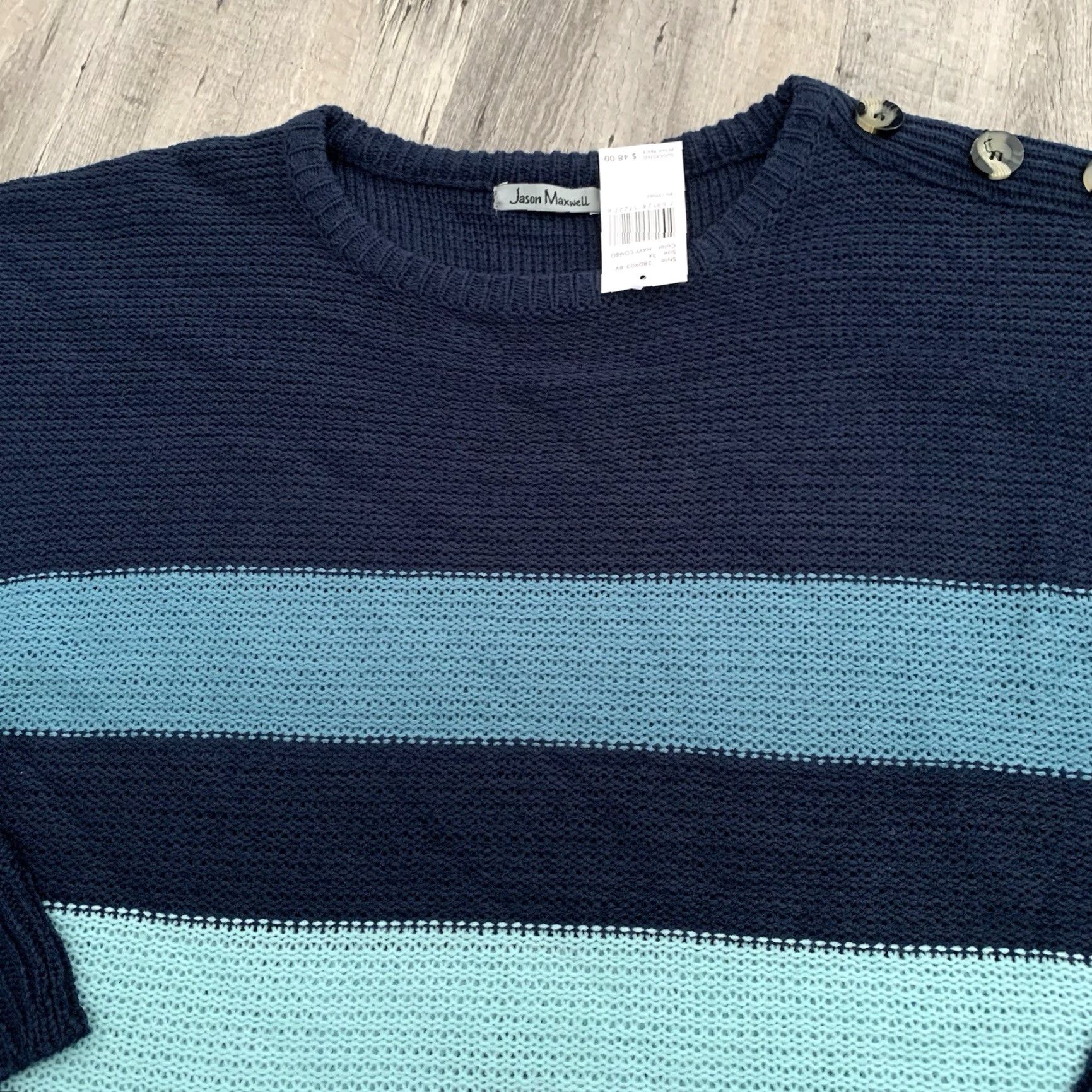 Vintage Jason Maxwell Knit Sweater Womens Plus Sz 3X Blue Striped Button Detail NEW Size XXL / US 16-18 / IT 52-54 - 3 Thumbnail