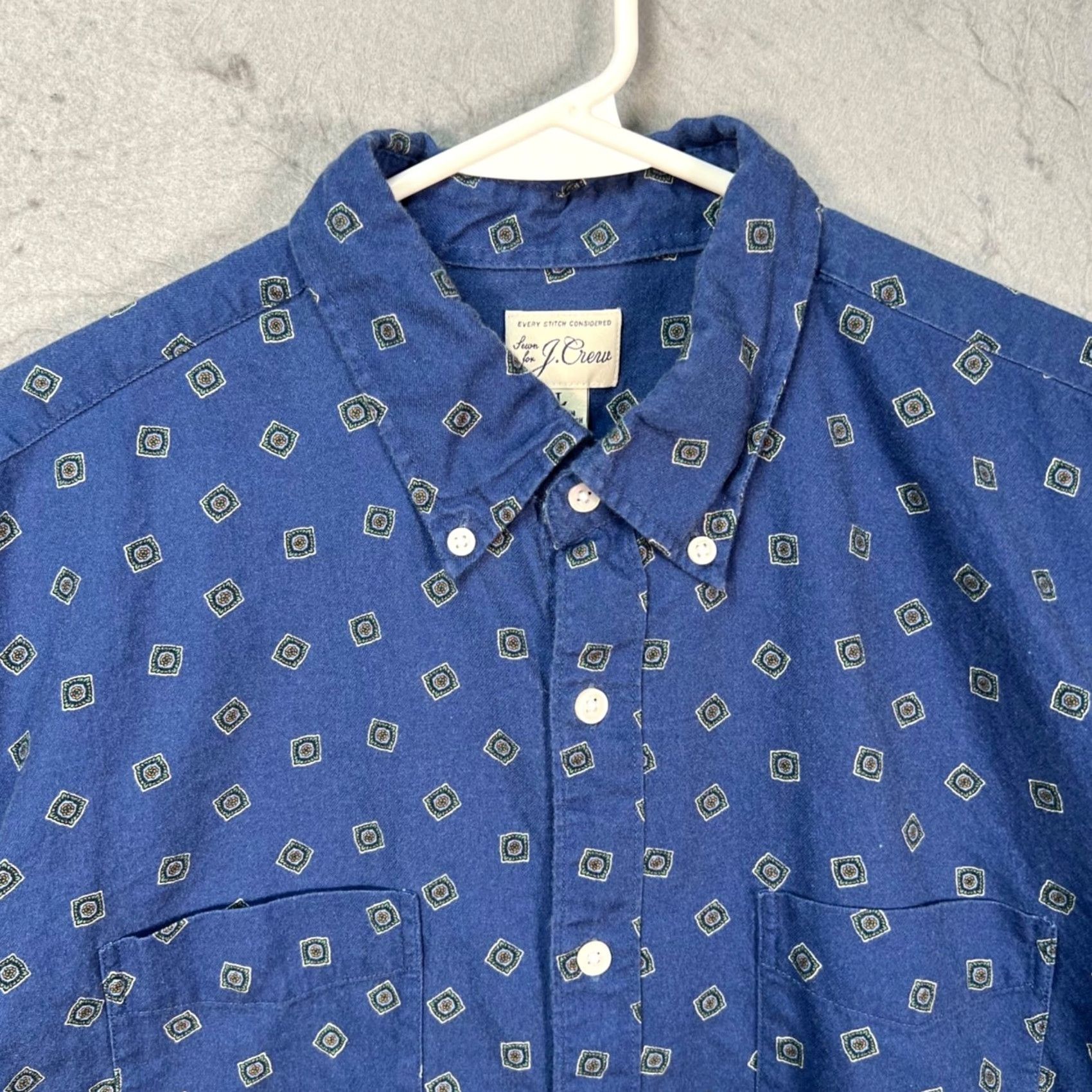 J.Crew J.CREW Mens Size Large Blue Printed Button-Down Shirt Cotton-Wool Blend Geometric Pattern Button-Up Shirt Size US L / EU 52-54 / 3 - 5 Thumbnail