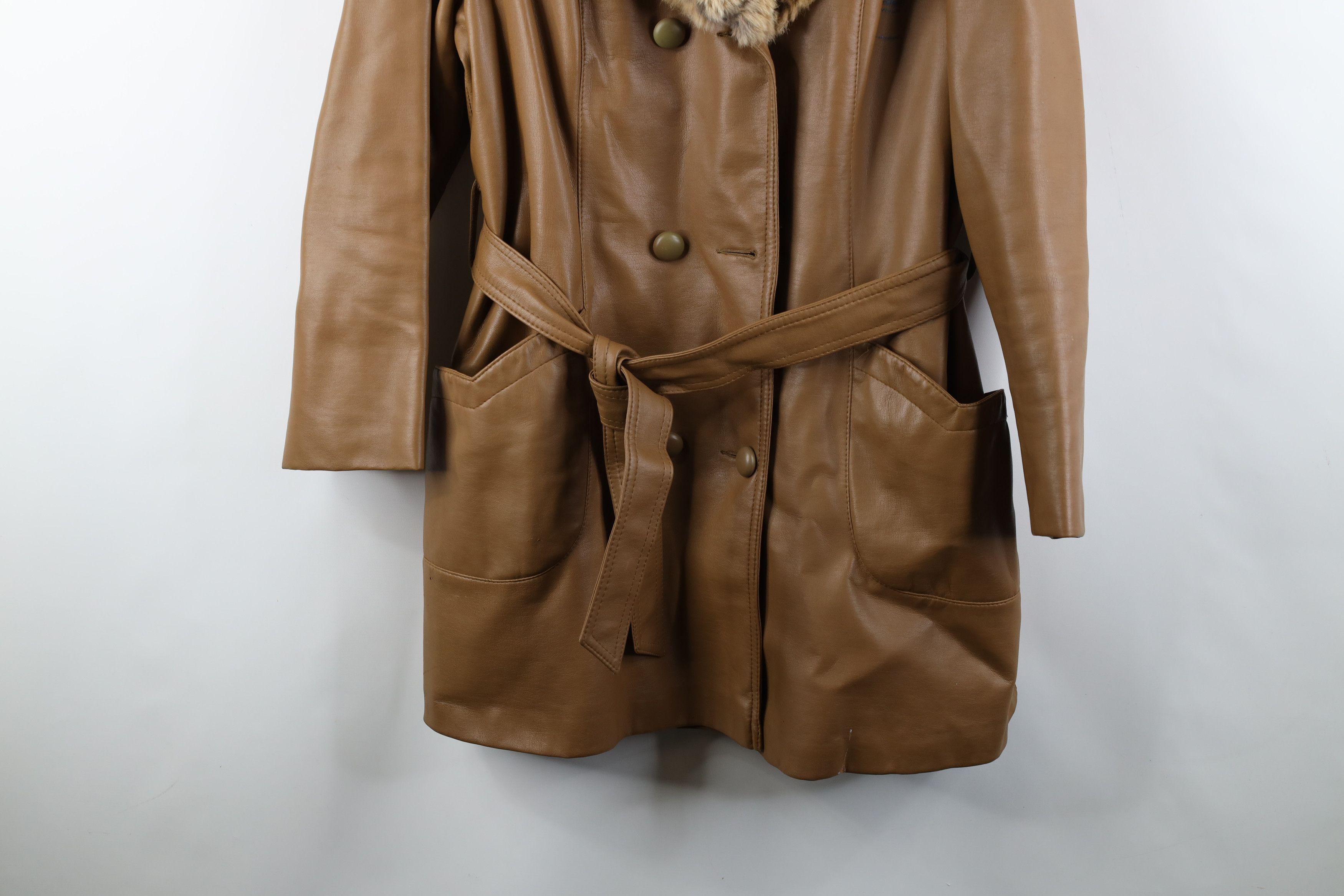 Vintage Vintage 70s Streetwear Fur Collar Faux Leather Belted Coat Size XXL / US 16-18 / IT 52-54 - 3 Thumbnail