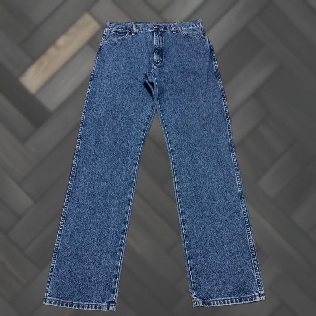 Wrangler VINTAGE Wrangler Jeans Cowboy Western Men's 35x34 Denim Blue 5-Pocket Straight Leg Cotton Jeans Mens Size US 35 - 1 Thumbnail