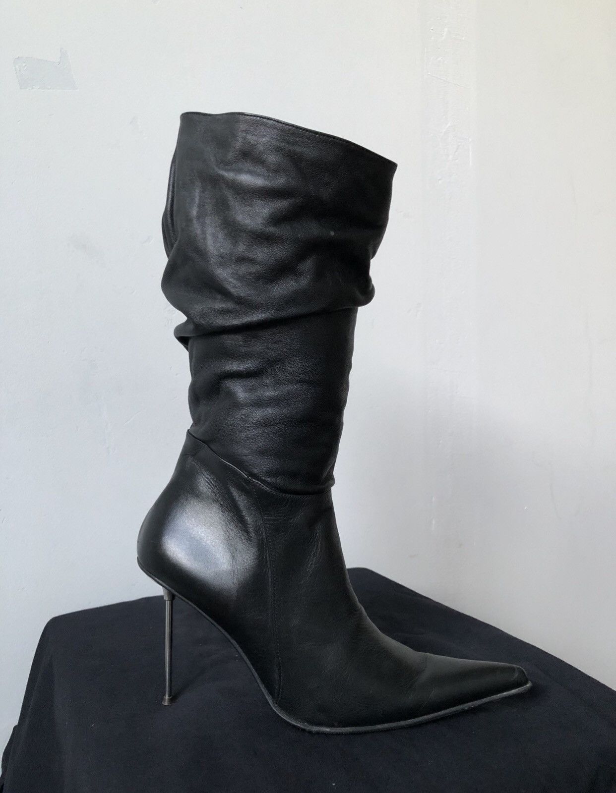 image of Designer Knee High Boots Metal Heel Shoes Vintage in Black, Women's (Size 10)