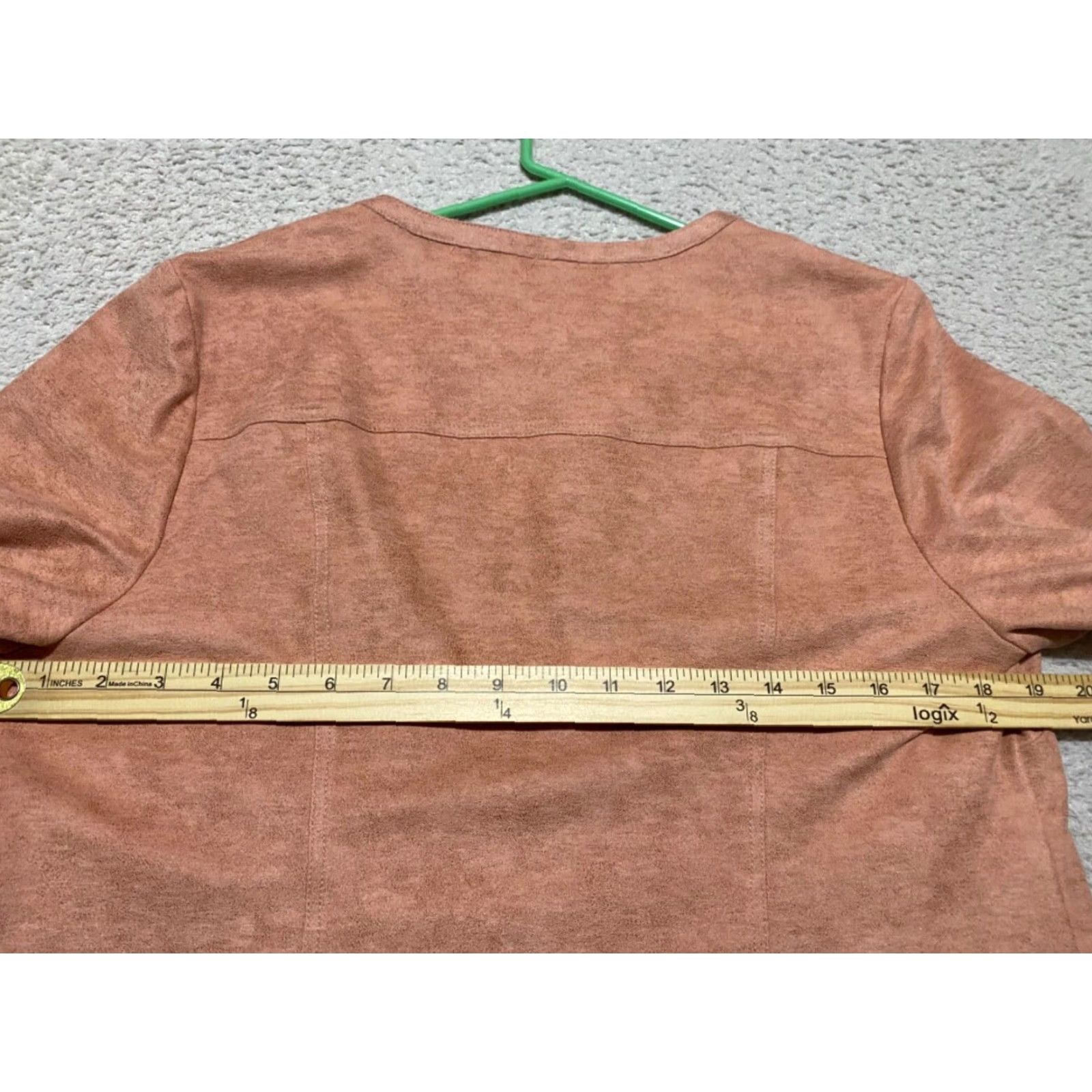 Vintage Chico’s Womens 10P Petite Jacket Pink Perforated Faux Suede Open Front Jacket Womens Petite 10P Pink Faux Leather Size L / US 10 / IT 46 - 7 Thumbnail