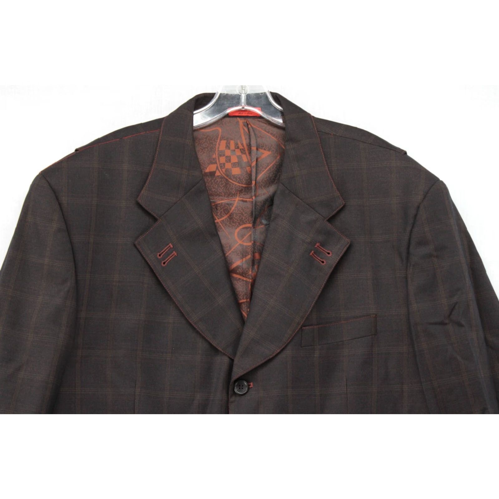 Doublet T Fusion Blazer Mens 46L Brown Windowpane Plaid 3 Button Double Vented Preppy Blazer Size 46R - 2 Thumbnail