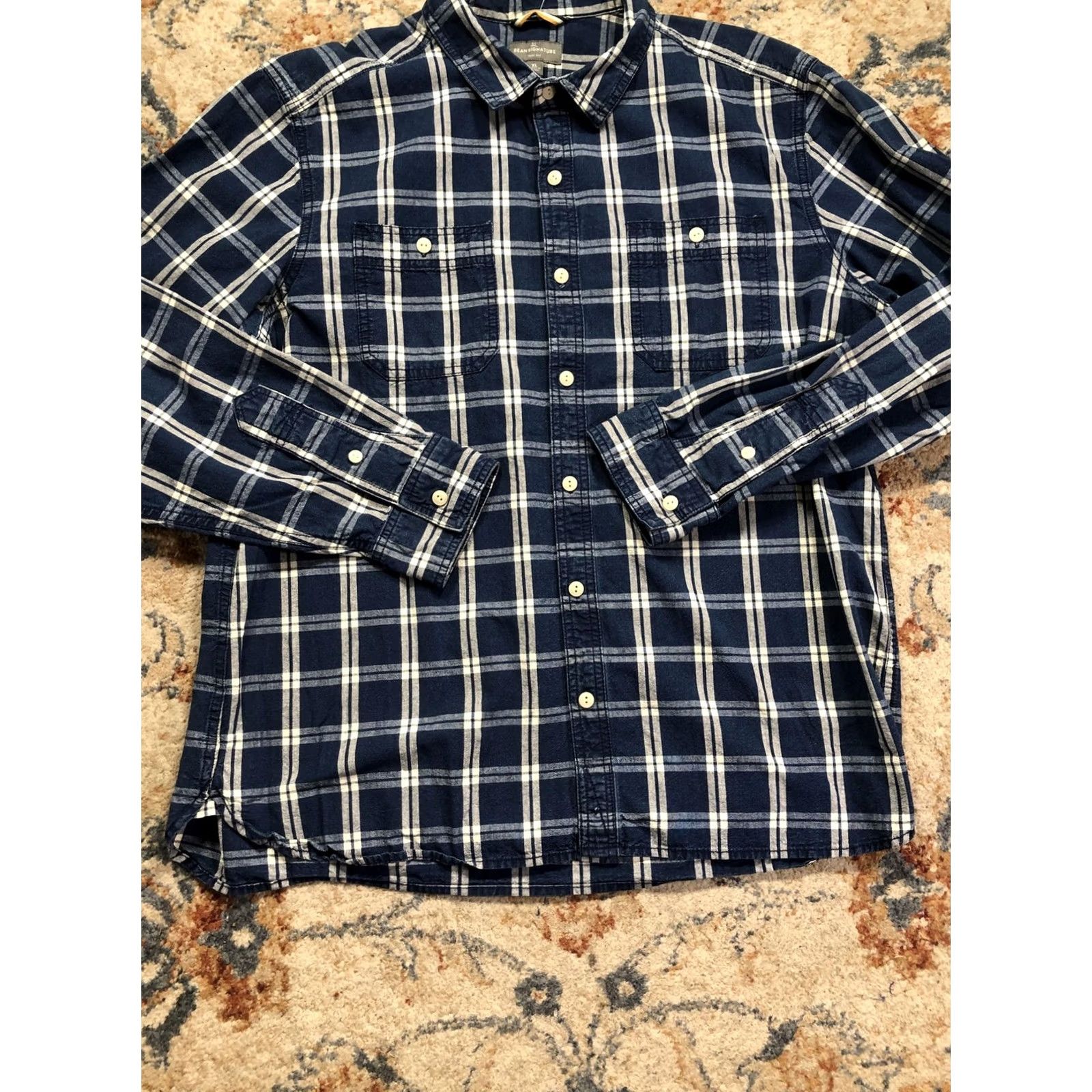 Vintage L.L.Bean Signature Shirt Mens XL Blue Plaid Long Sleeve Slim Fit Button Casual Size US XL / EU 56 / 4 - 5 Thumbnail