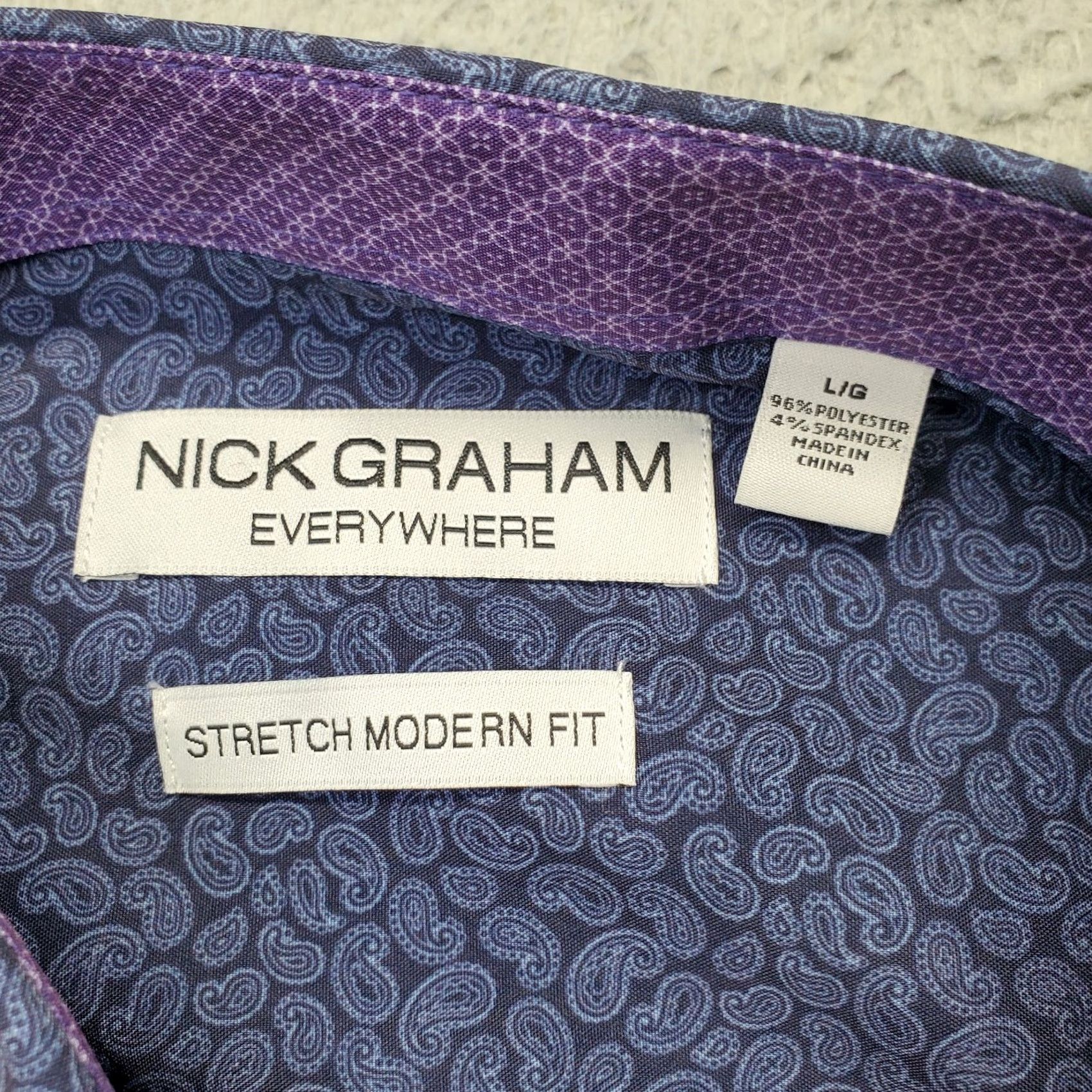 Vintage Nick Graham Shirt Mens L Purple Paisley Stretch Modern Fit Button-Up Size US L / EU 52-54 / 3 - 6 Thumbnail