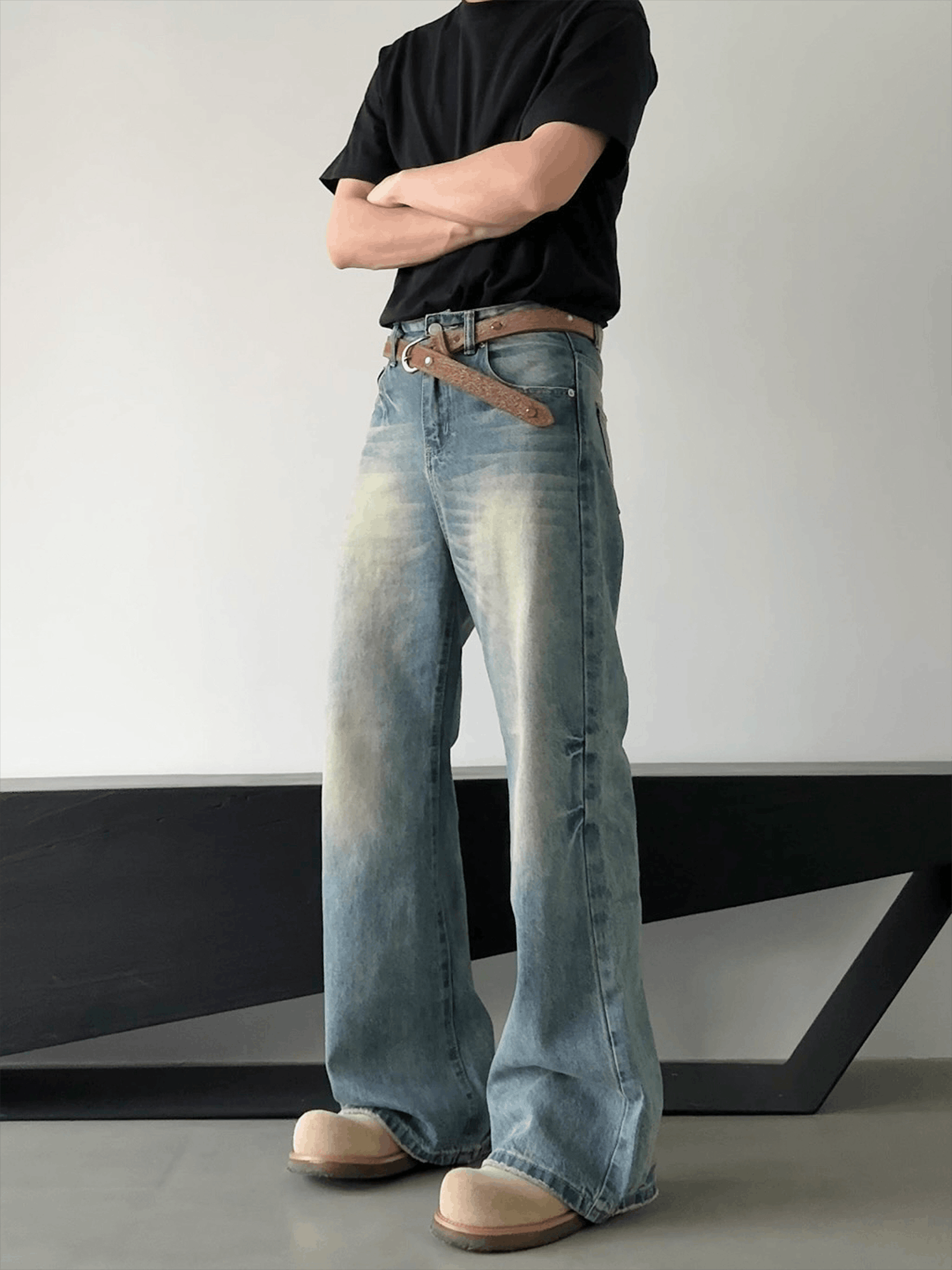 Japanese Brand Light Blue Wide Leg Flare Jeans Size US 32 / EU 48 - 4 Thumbnail