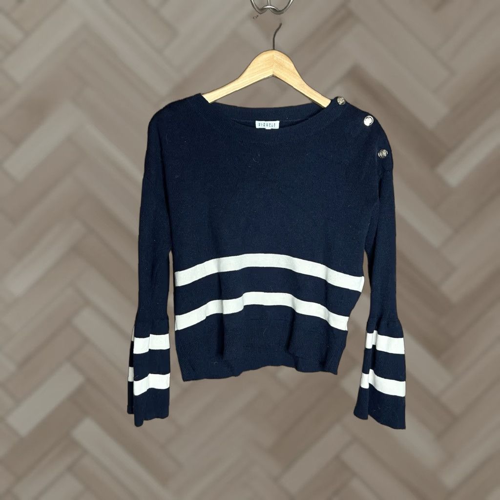 Vintage CLAUDIE PIERLOT Womens Blue Striped Pullover Knitted Sweater Size 2 Size XS / US 0-2 / IT 36-38 - 1 Thumbnail