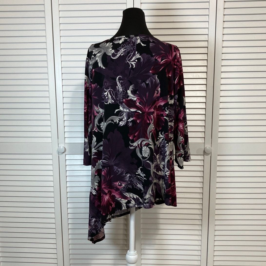 Other Dressbarn Purple Floral Curvy Flowy Tunic Blouse 2X Size XXL / US 16-18 / IT 52-54 - 3 Thumbnail