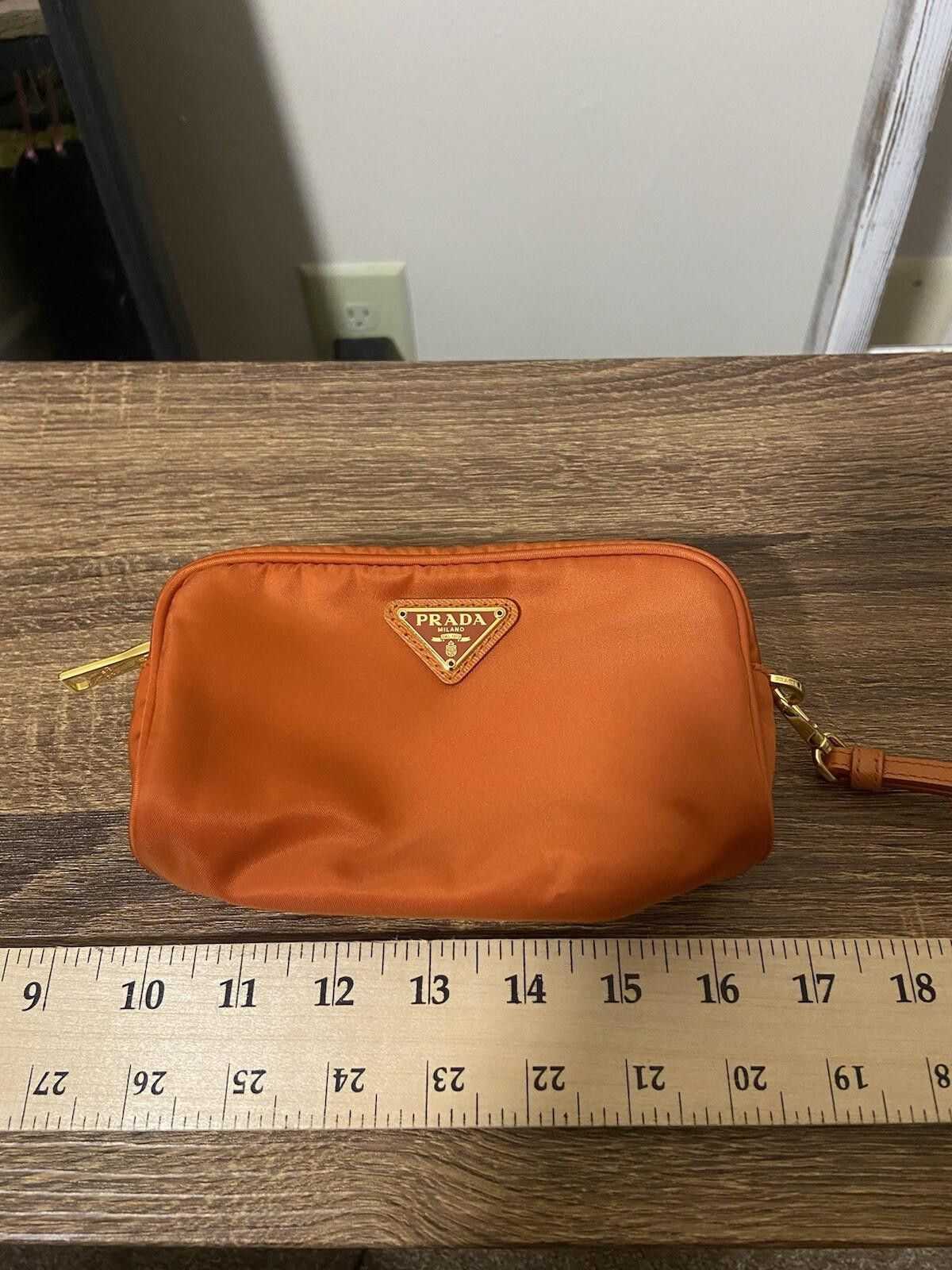 Prada Prada Tessuto orange nylon saffiano logo-lined clutch pouch Size ONE SIZE - 1 Thumbnail