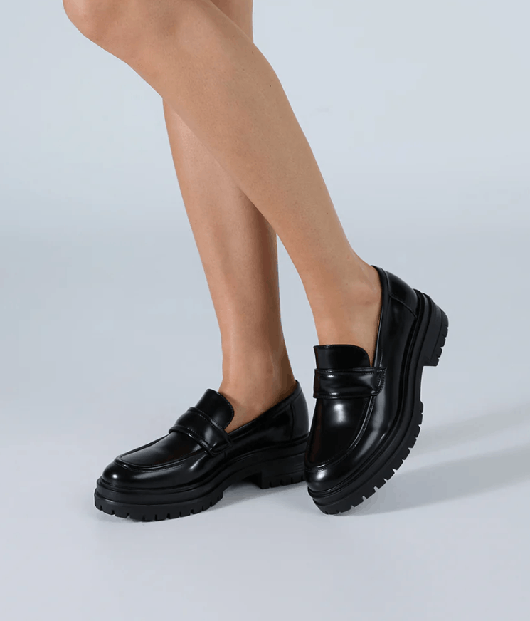 Tony Bianco Black Patent Leather Chunky Loafers Size 10