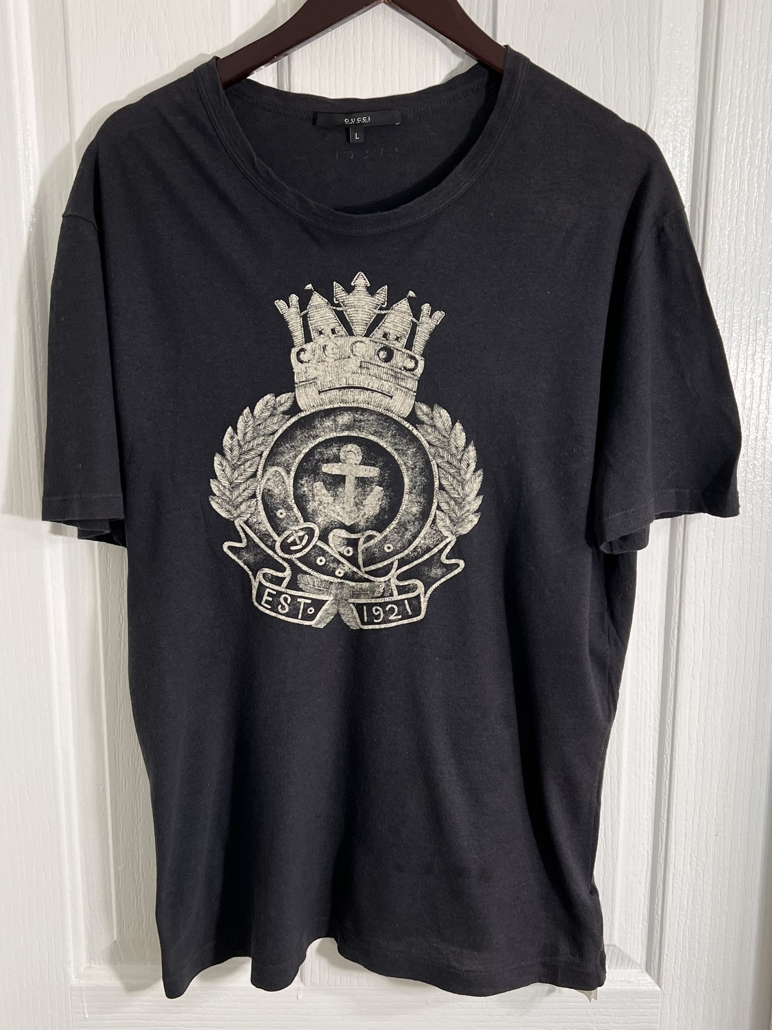 Gucci GUCCI Crown Graphic Shirt Short Sleeve Cotton Black Large Size US M / EU 48-50 / 2 - 1 Thumbnail