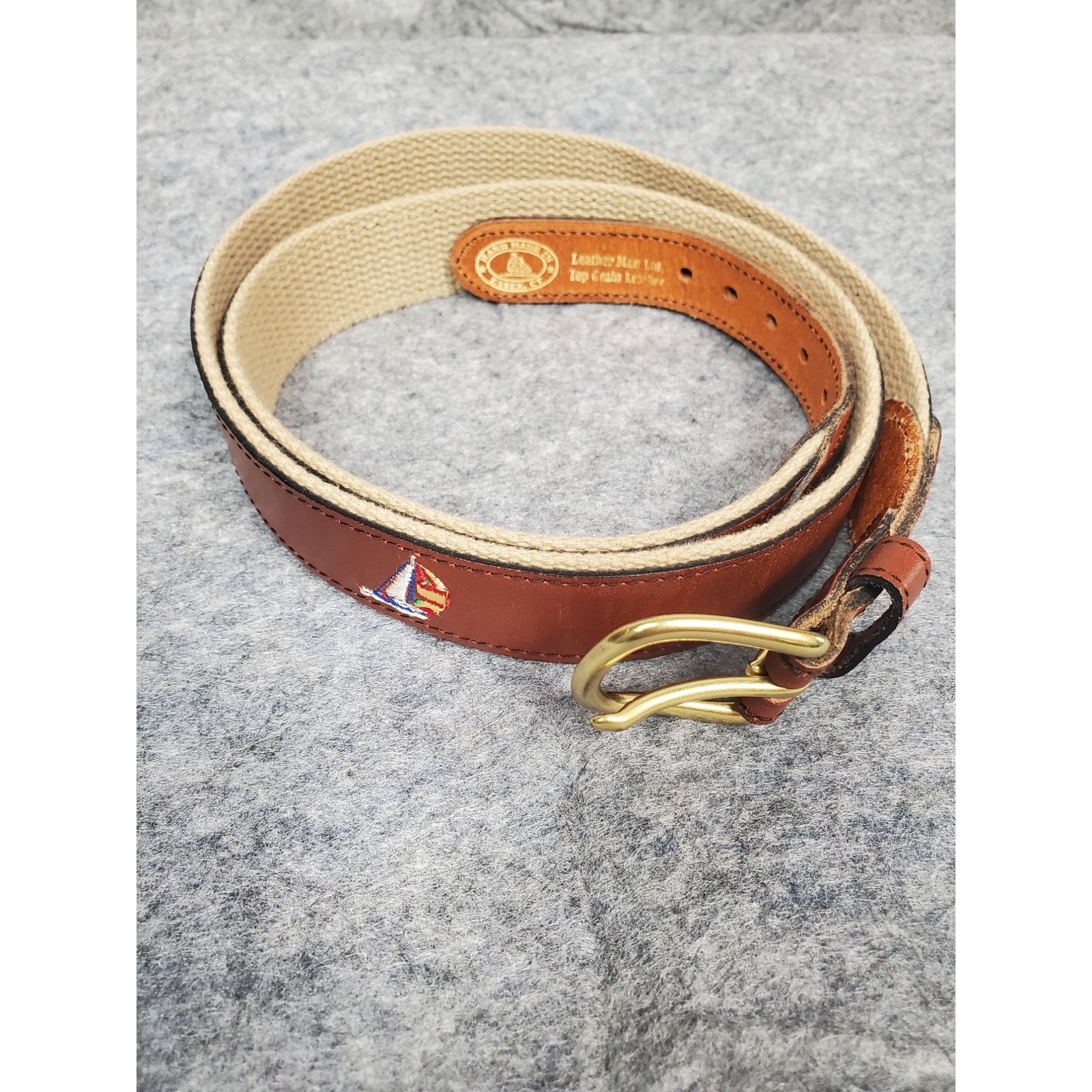 Other Leather Man Ltd. Men's 42 Belt Leather Embroidered Nautical Size 42 - 1 Thumbnail