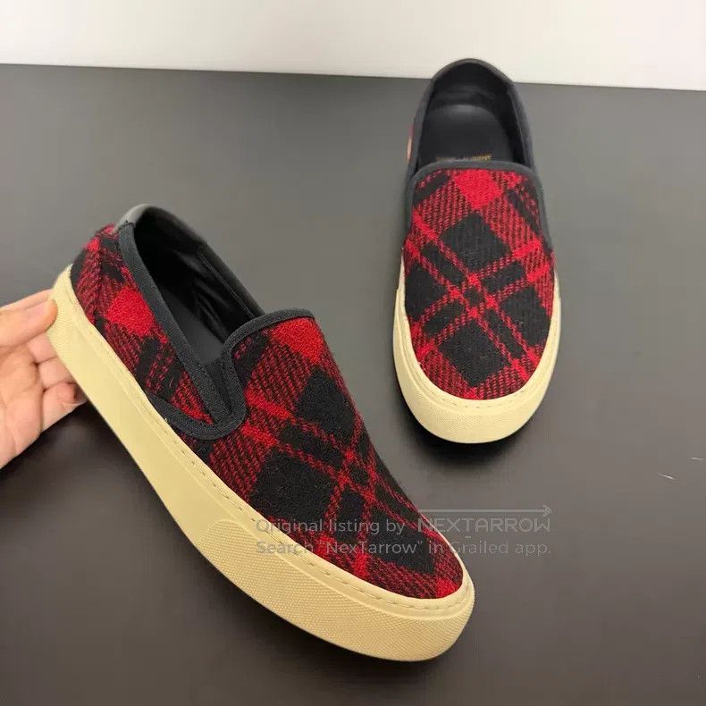 Saint Laurent Paris Saint Laurent Paris Black and Red Plaid Tweed Casual Shoes Size US 7 / EU 40 - 1 Thumbnail
