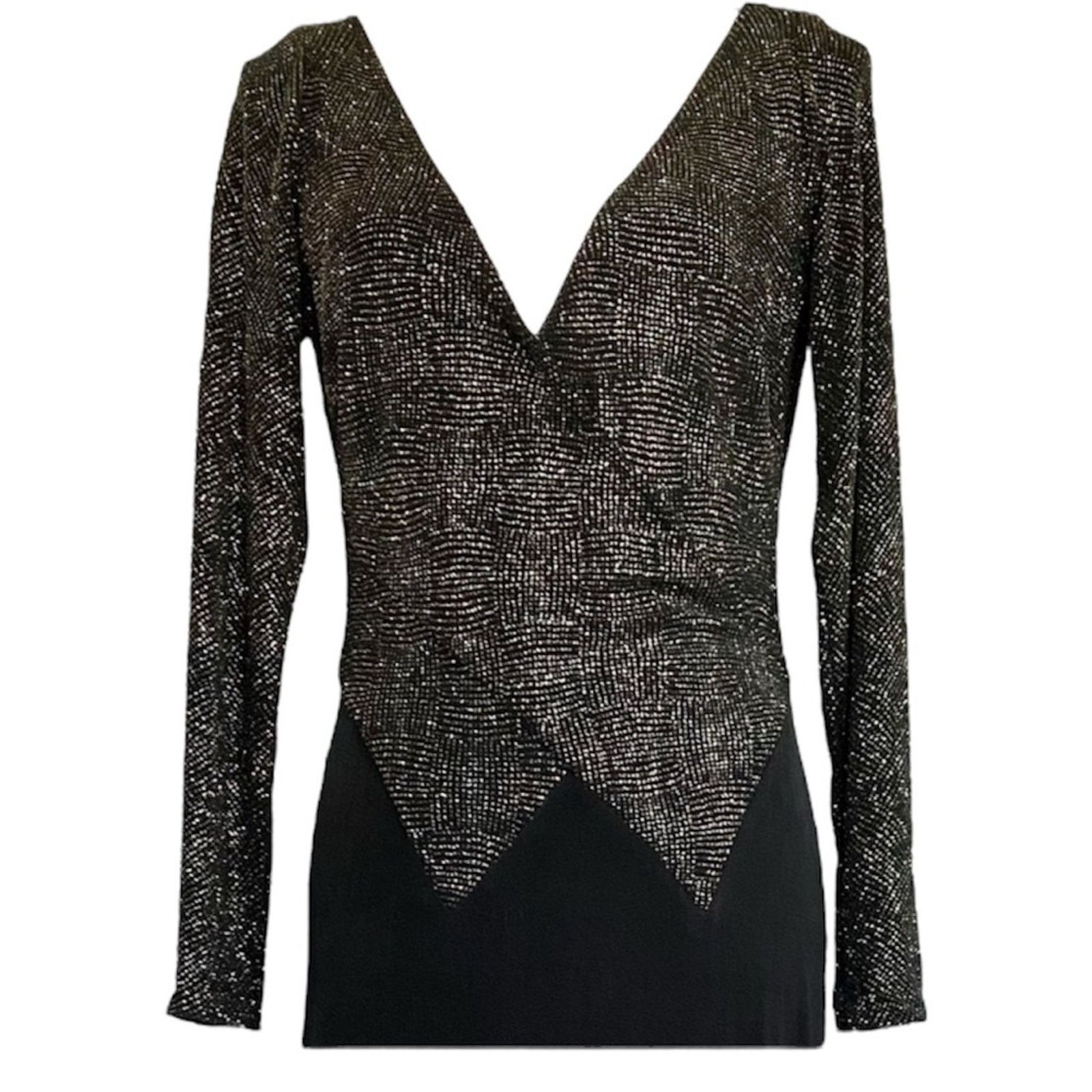 Tadashi Shoji Vintage Tadashi Shoji Deep V Neck Shimmery Black Gown L 12 Size L / US 10 / IT 46 - 2 Thumbnail