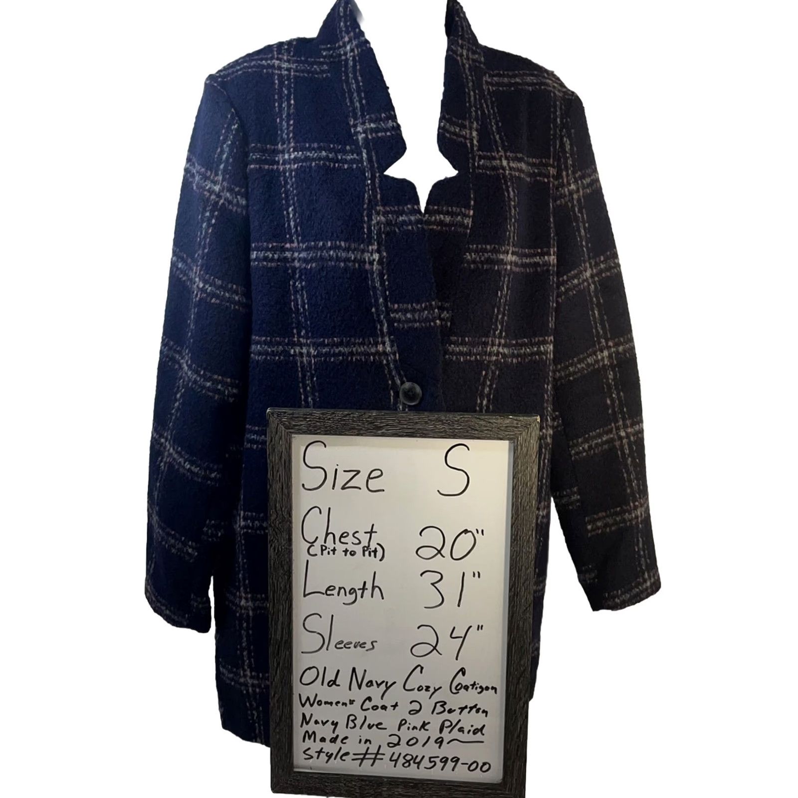 Old Navy Old Navy Coatigan Women Small Navy Plaid Wool Blend Button Pocketed Mid-Length Knit Coatigan, Regular Fit, Outdoor, Winter Fall Spring Size S / US 4 / IT 40 - 4 Thumbnail