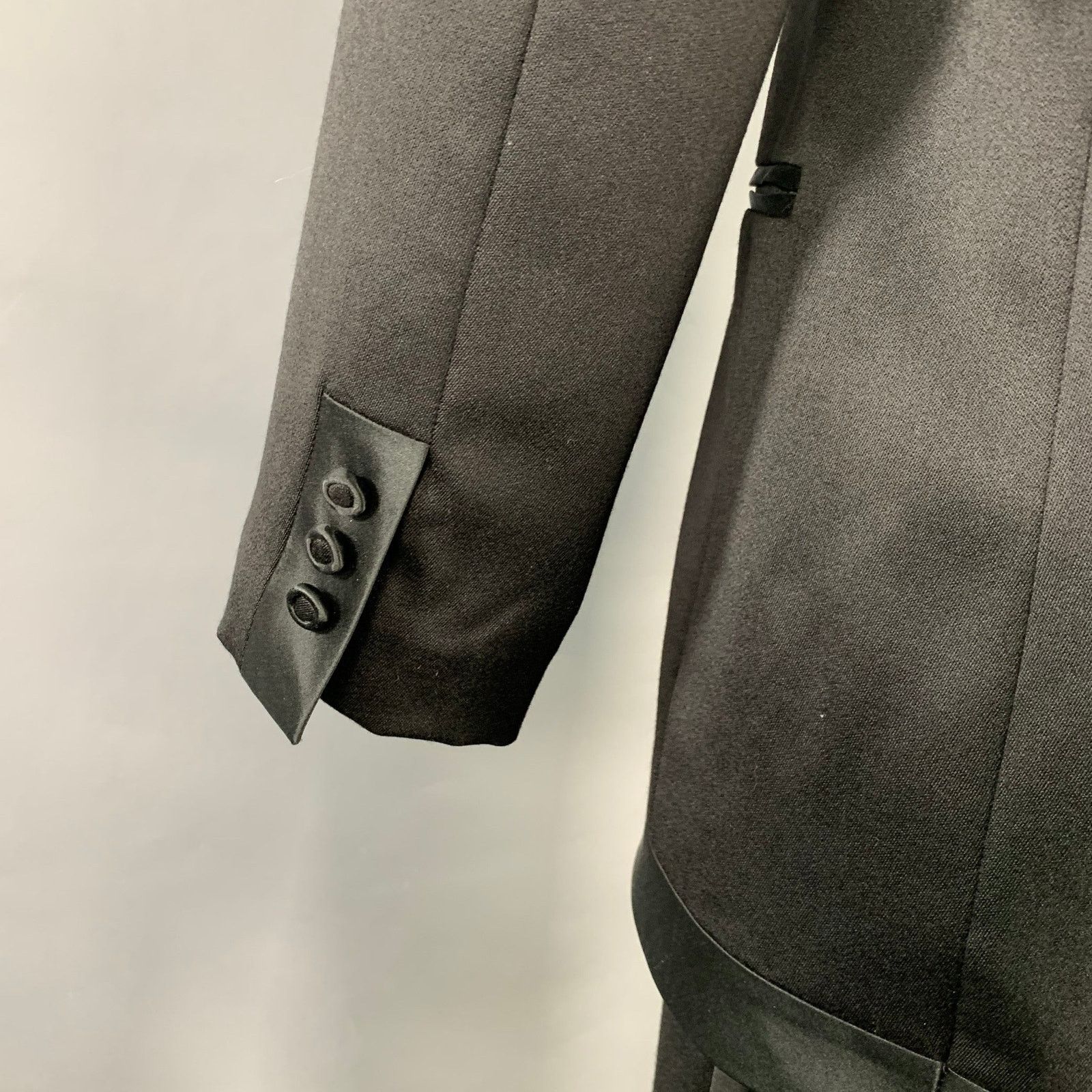 Shanghai Tang SHANGHAI TANG Size 40 Black Wool Mandarin Collar Suit Size 40R - 6 Thumbnail