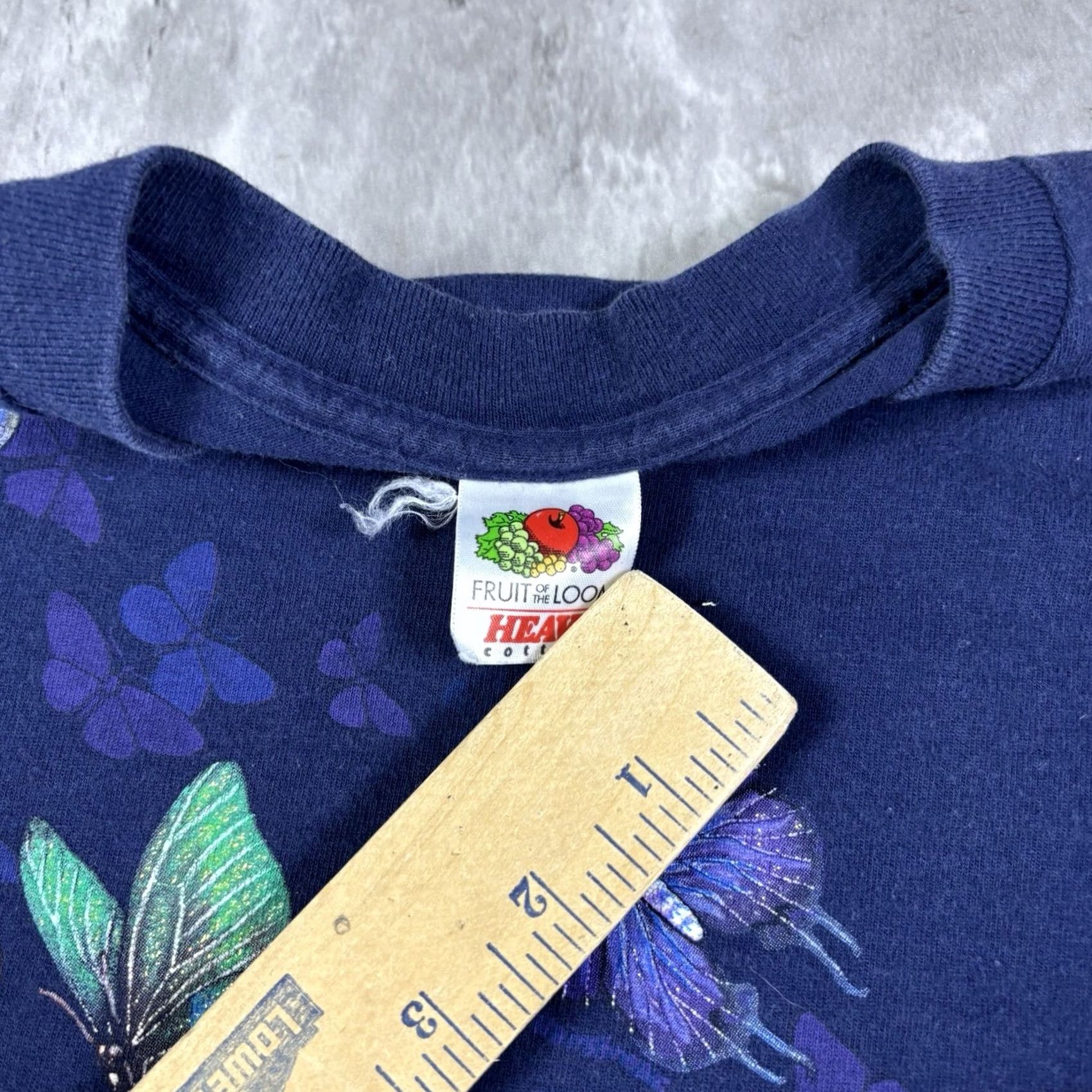 Fruit Of The Loom VINTAGE 90s Buttfly All Over Print Art Nature T Shirt Navy Blue Mens XL Graphic Print Cotton Crew Neck Short Sleeve Fruit of the Loom Regular Size US XL / EU 56 / 4 - 7 Thumbnail