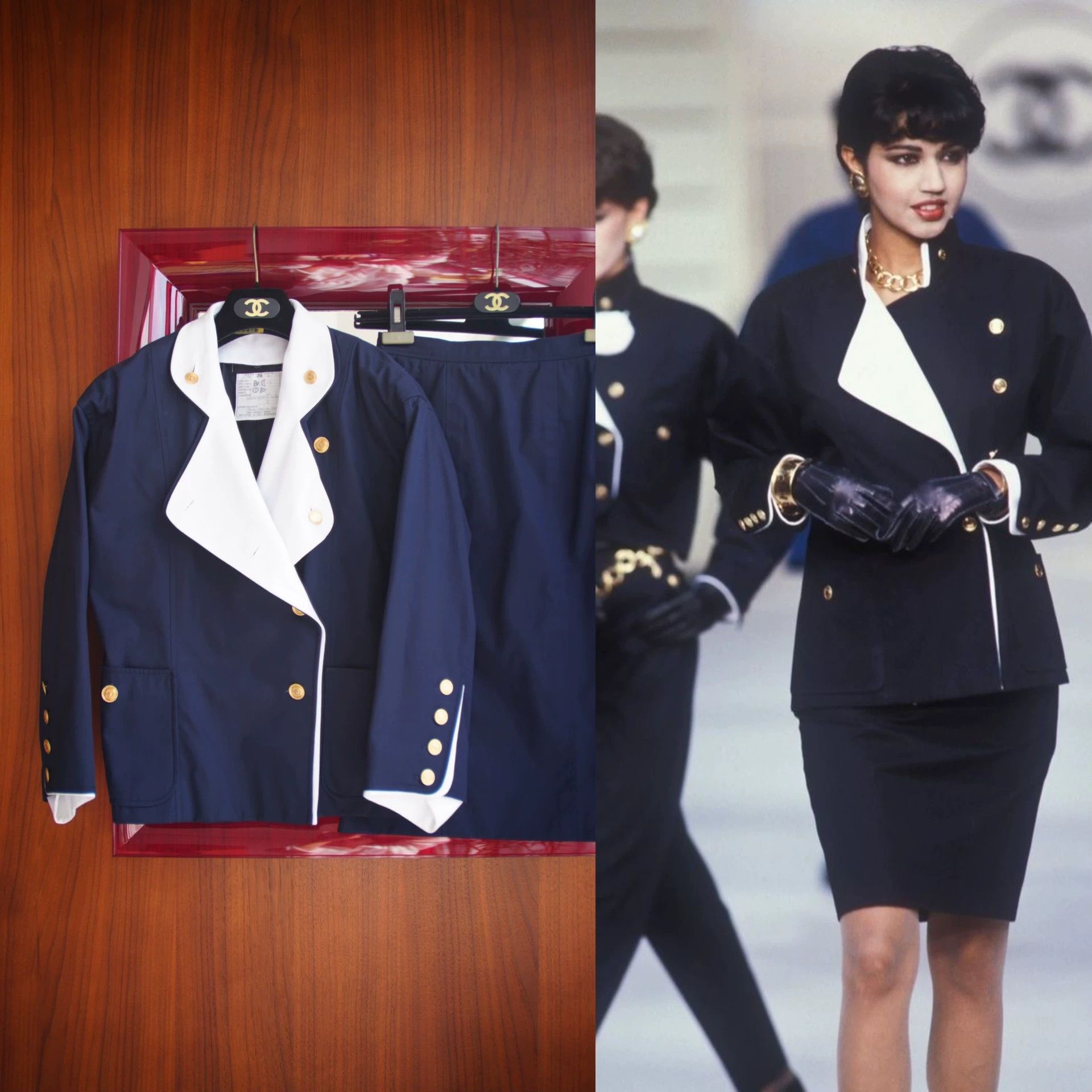 Chanel Chanel 1986 SS Navy Blue Coco Gold-Button Suit FR36 Size XS / US 0-2 / IT 36-38 - 2 Thumbnail