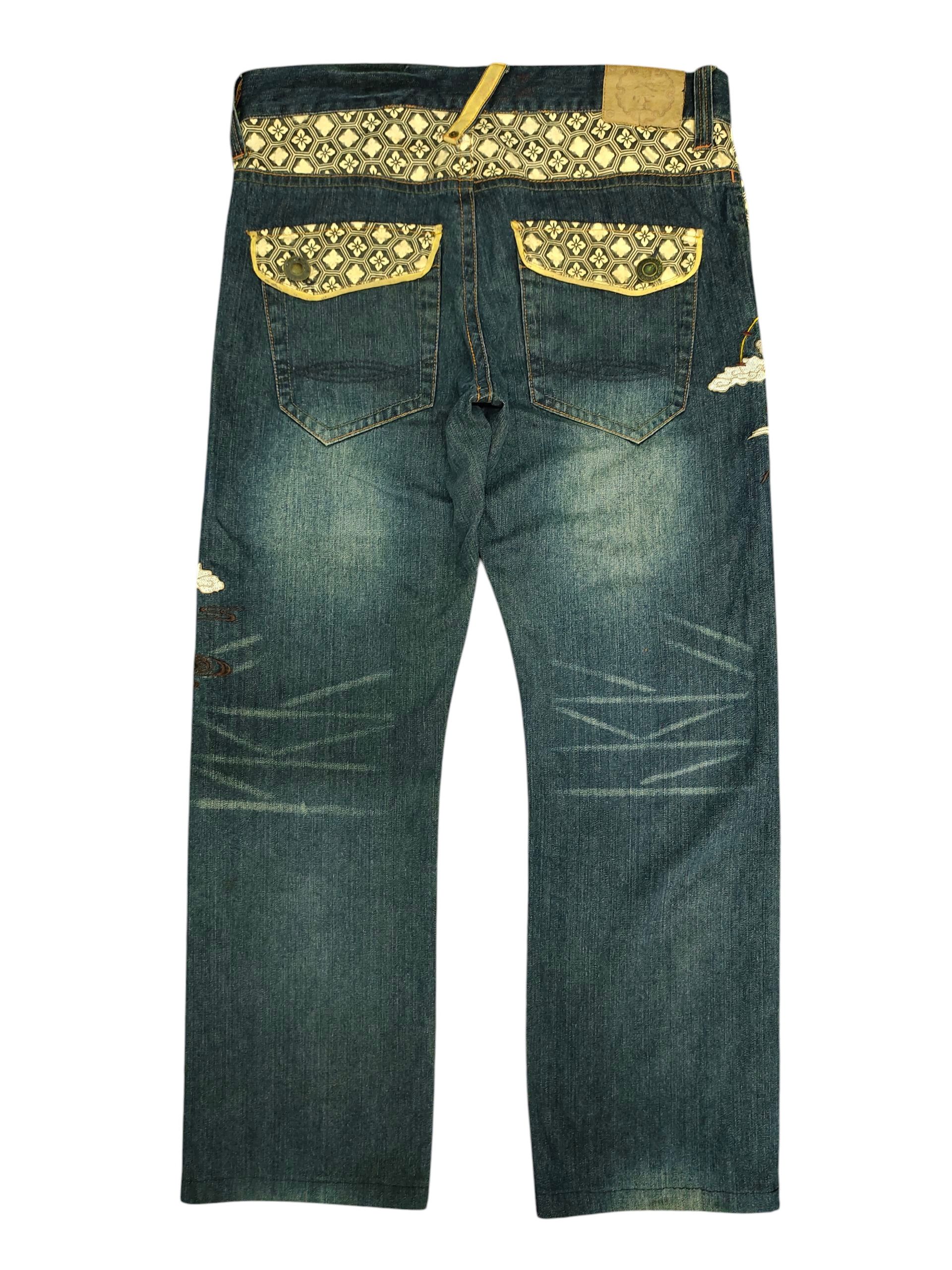 Karakuri Tamashii Japanese Sukajan Seku Raijin and Fujin Embroidered Jeans Size US 35 - 8 Thumbnail