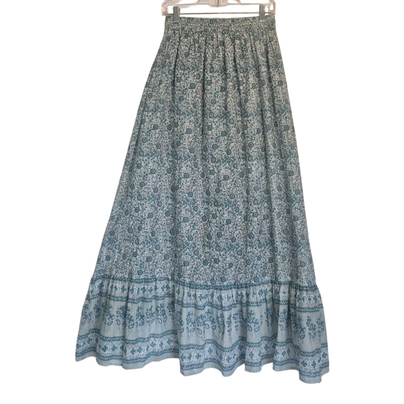 Other India Collection Floral Hand Blocked Green Cotton Skirt S Size 30" / US 8 / IT 44 - 4 Thumbnail