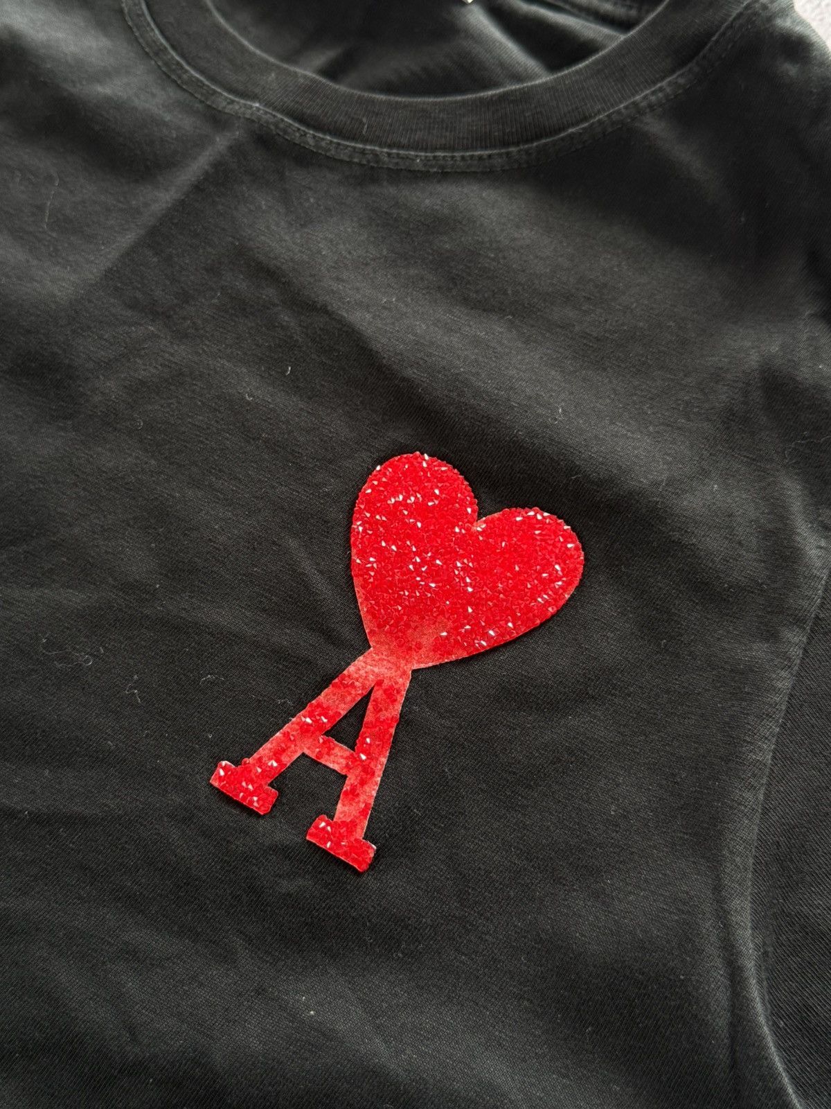 AMI Ami Paris Rhinestones Heart Logo Womens Black T-Shirt Size XL / US 12-14 / IT 48-50 - 6 Thumbnail