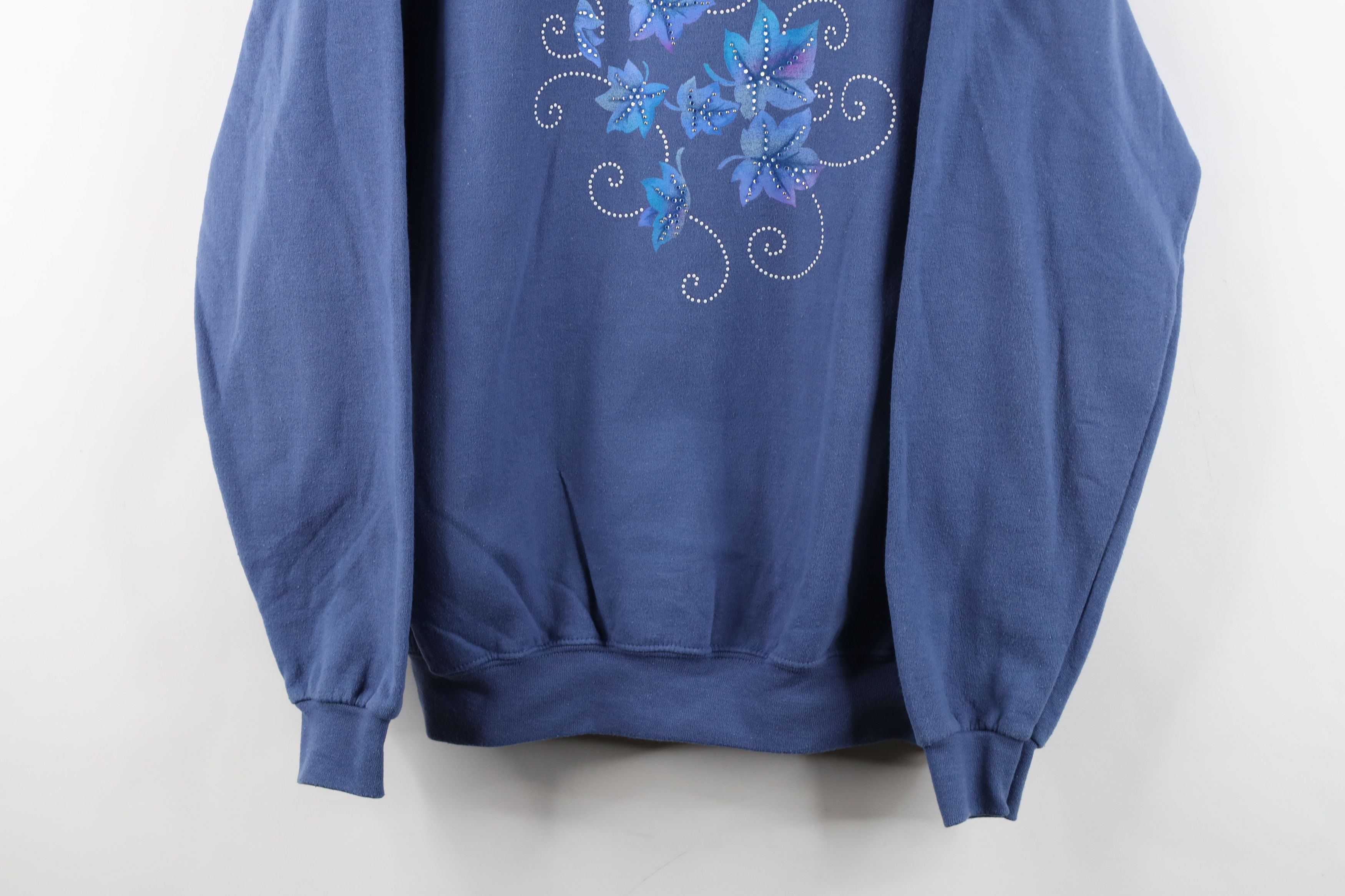 Vintage Vintage 90s Streetwear Nature Fall Leaf Sweatshirt Blue Size L / US 10 / IT 46 - 3 Thumbnail