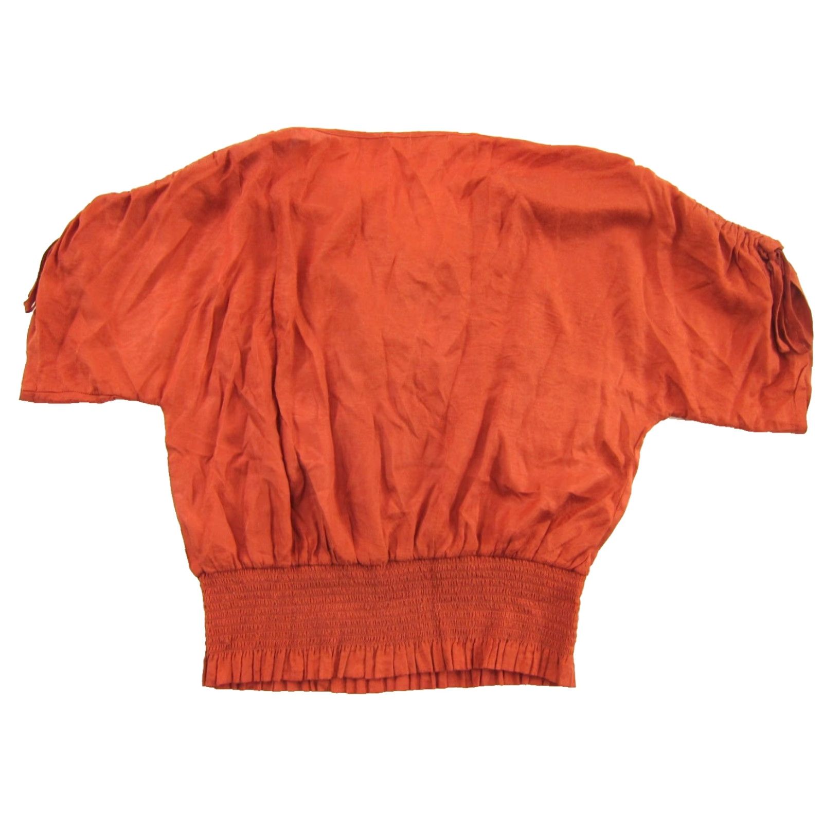 Vintage Claudia Richard Blouse V-Neck Short Sleeve Elastic Waist 2X Orange Rayon Cotton Women BASIC Casual/Business Style 70s Retro Floral 2X Womens Size XXL / US 16-18 / IT 52-54 - 2 Thumbnail