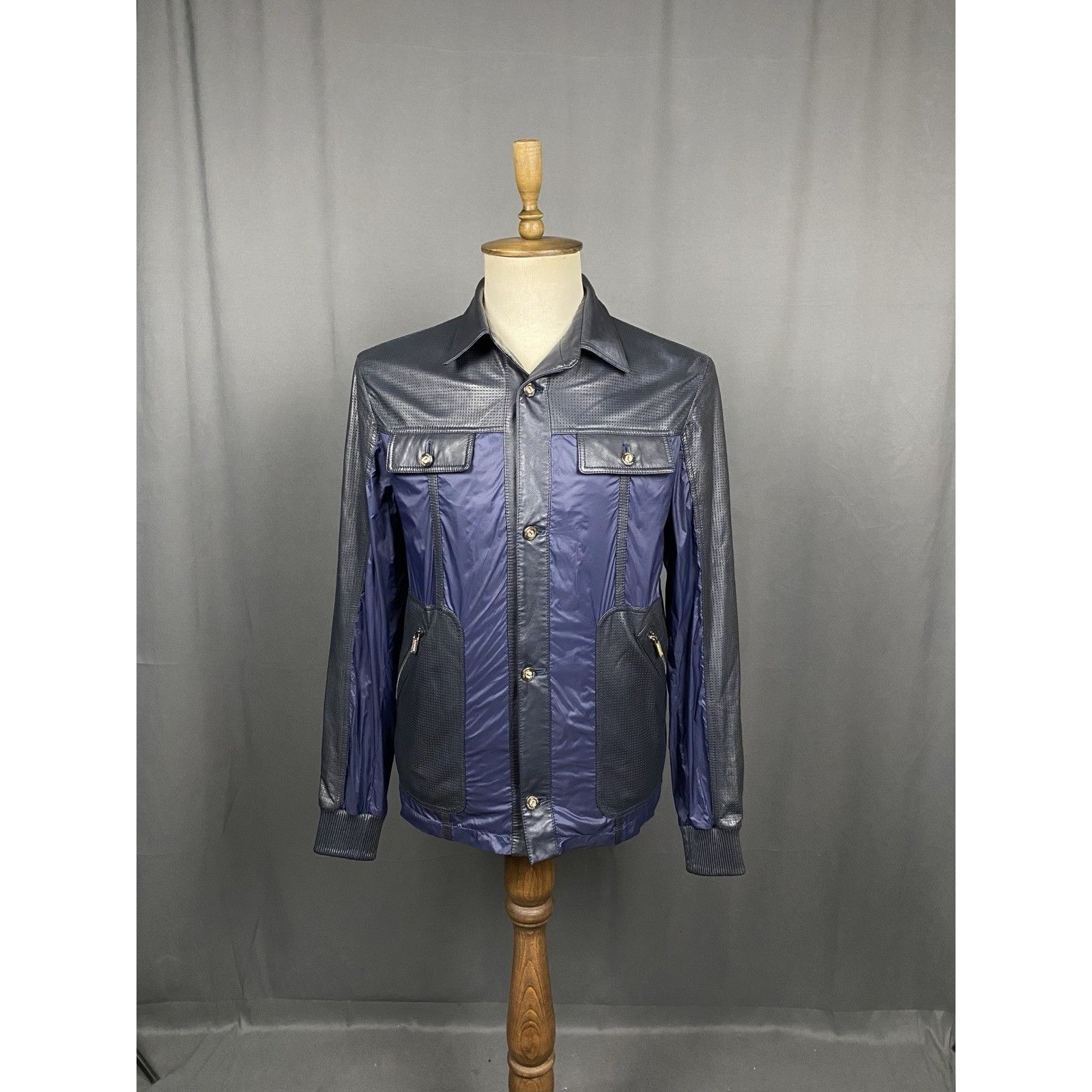 Testoni MINT! A.Testoni Men's Blue Black Nylon Leather Jacket Size M Size US M / EU 48-50 / 2 - 3 Thumbnail