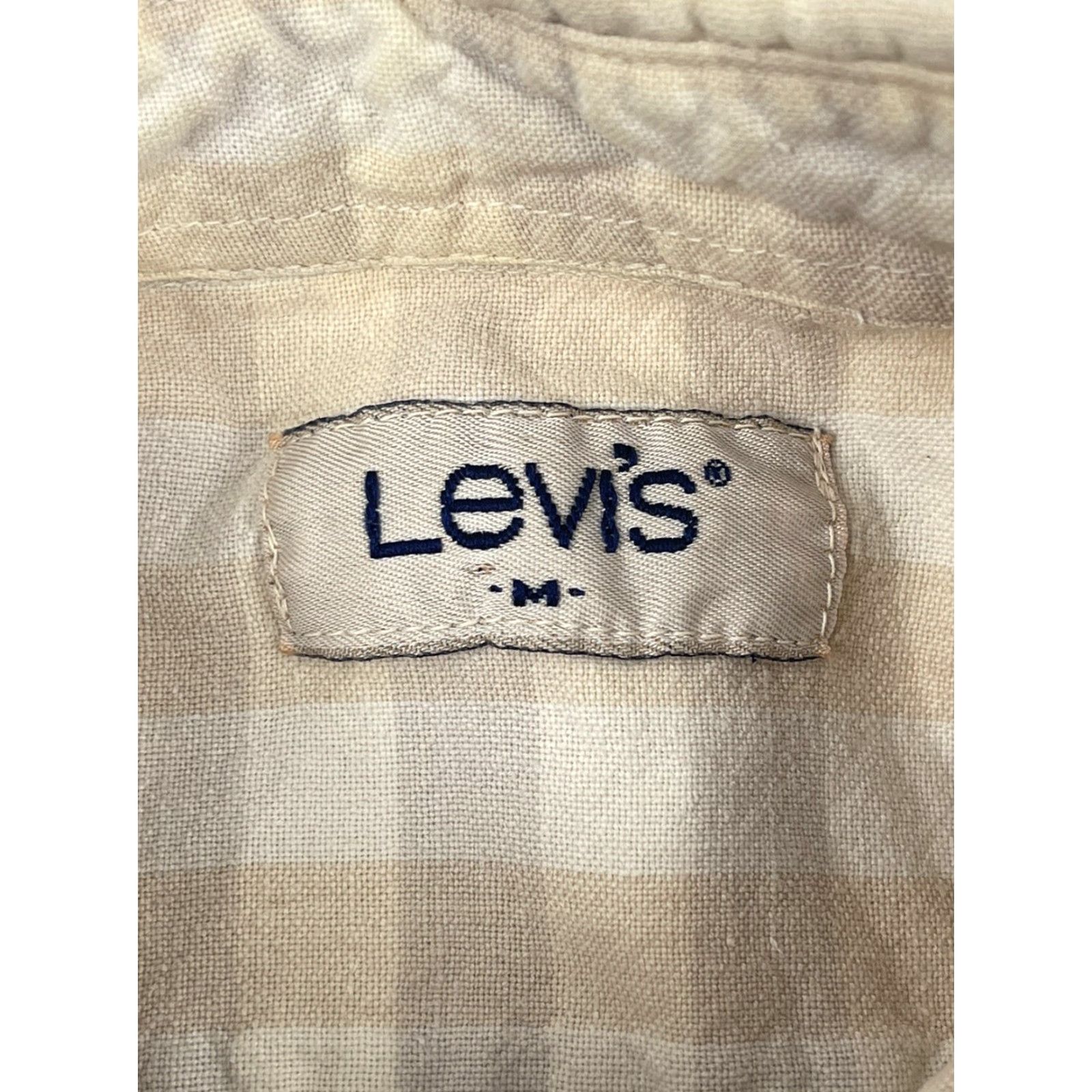 Levi's VINTAGE Levi’s Men’s White Beige Checkered Long Sleeve Snap Front Shirt M Casual Button-Up Cotton Polyester 70s 80s Western Rockabilly Classic Mens Size US M / EU 48-50 / 2 - 3 Thumbnail