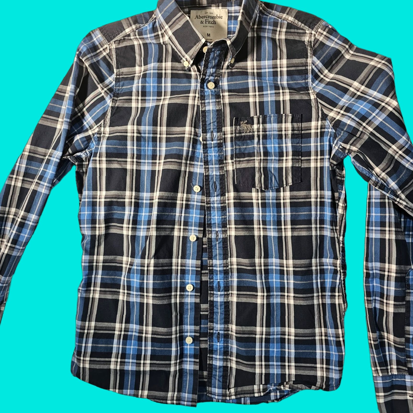Abercrombie & Fitch ABERCROMBIE & FITCH Blue Plaid Button-Down Shirt Men's Slim Fit Size M Cotton Long Sleeve Casual with Pocket Size US M / EU 48-50 / 2 - 1 Thumbnail
