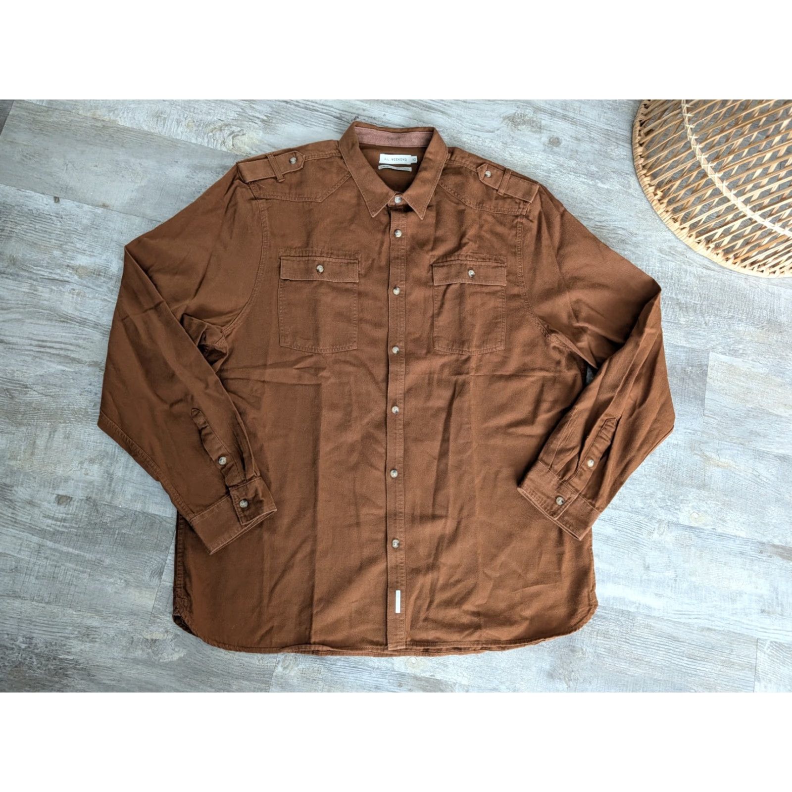 Vintage VINTAGE Bushman Shirt Mens XL Brown A.L. Weekend Cotton Military Button Up Lapels Size US XL / EU 56 / 4 - 2 Thumbnail