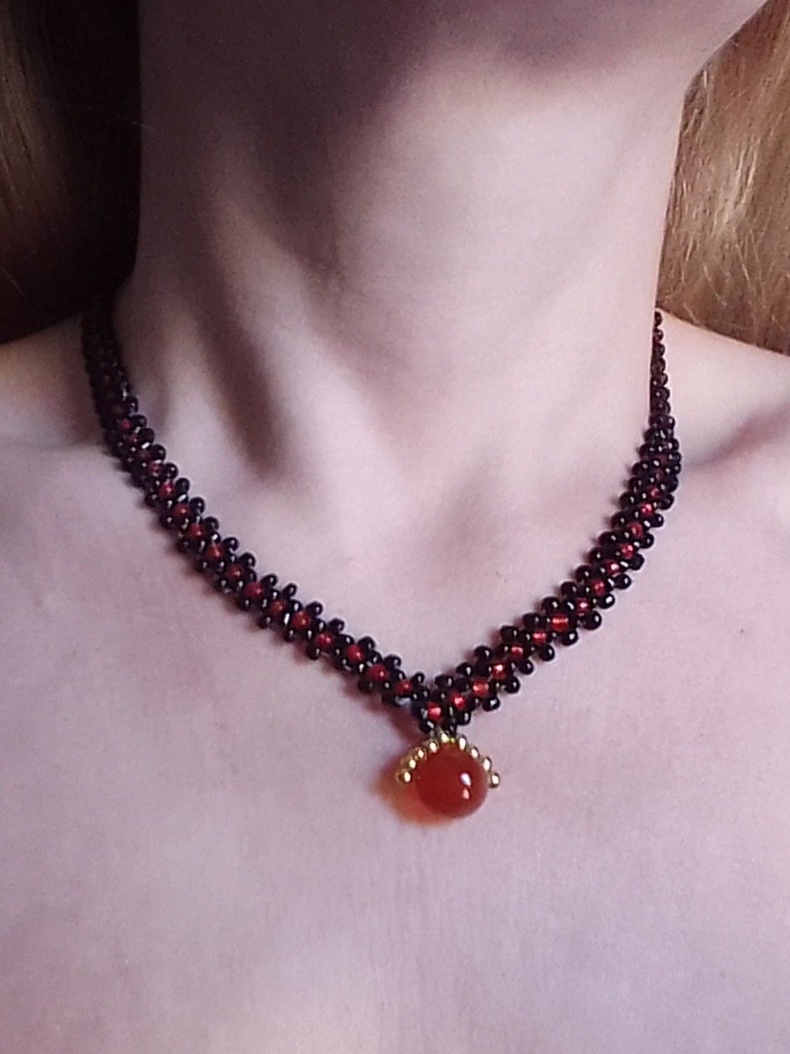Handmade Necklace Red Black Red Carnelian Gemstone Goth Chakra Charm Size ONE SIZE - 8 Thumbnail