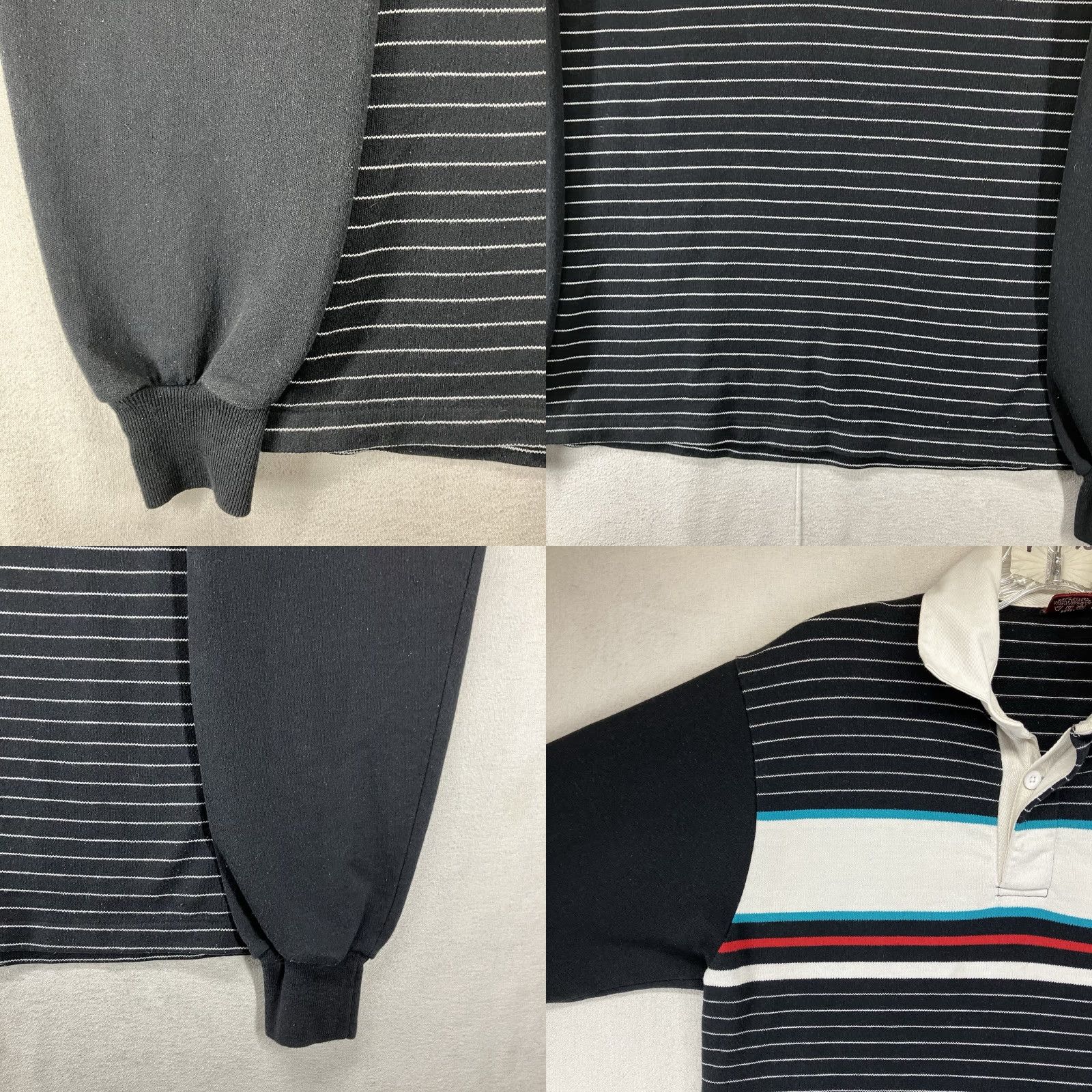 CO VINTAGE Northwestern Knitting Co Rugby Shirt Polo Long Sleeve Black Striped 90s Preppy Mens Medium Size US M / EU 48-50 / 2 - 8 Thumbnail