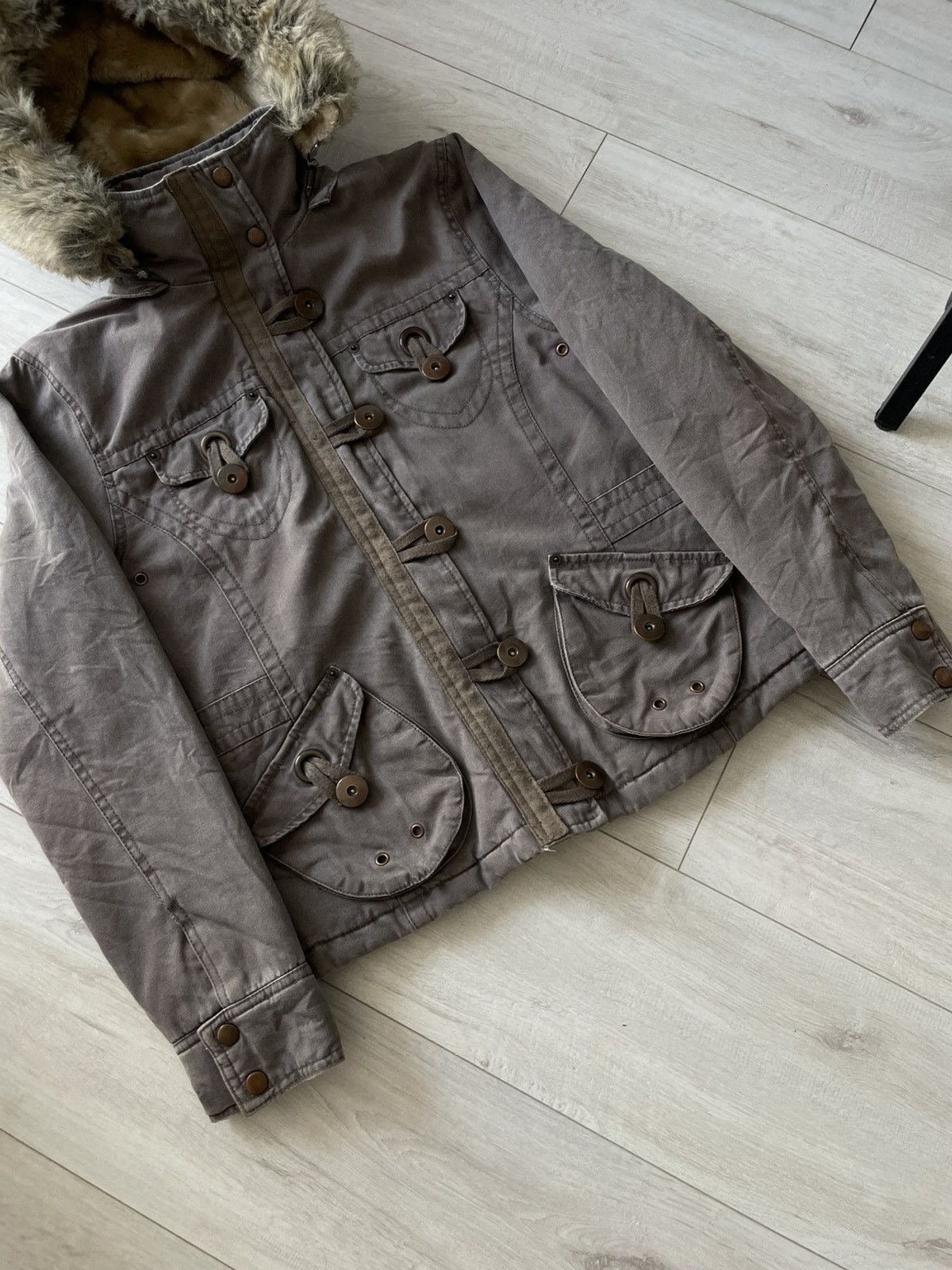 Japanese Brand Avant Garde 00’s Denim Fur Jacket Y2K Brown RARE Size L / US 10 / IT 46 - 7 Thumbnail