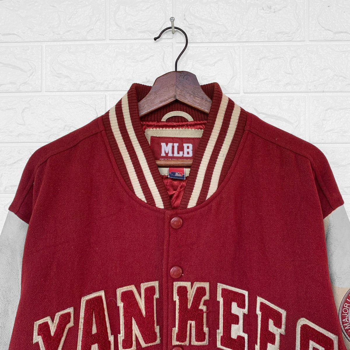 MLB Vintage 90s Yankees Wool Varsity Leather Jacket Embroidered Size US XL / EU 56 / 4 - 6 Thumbnail