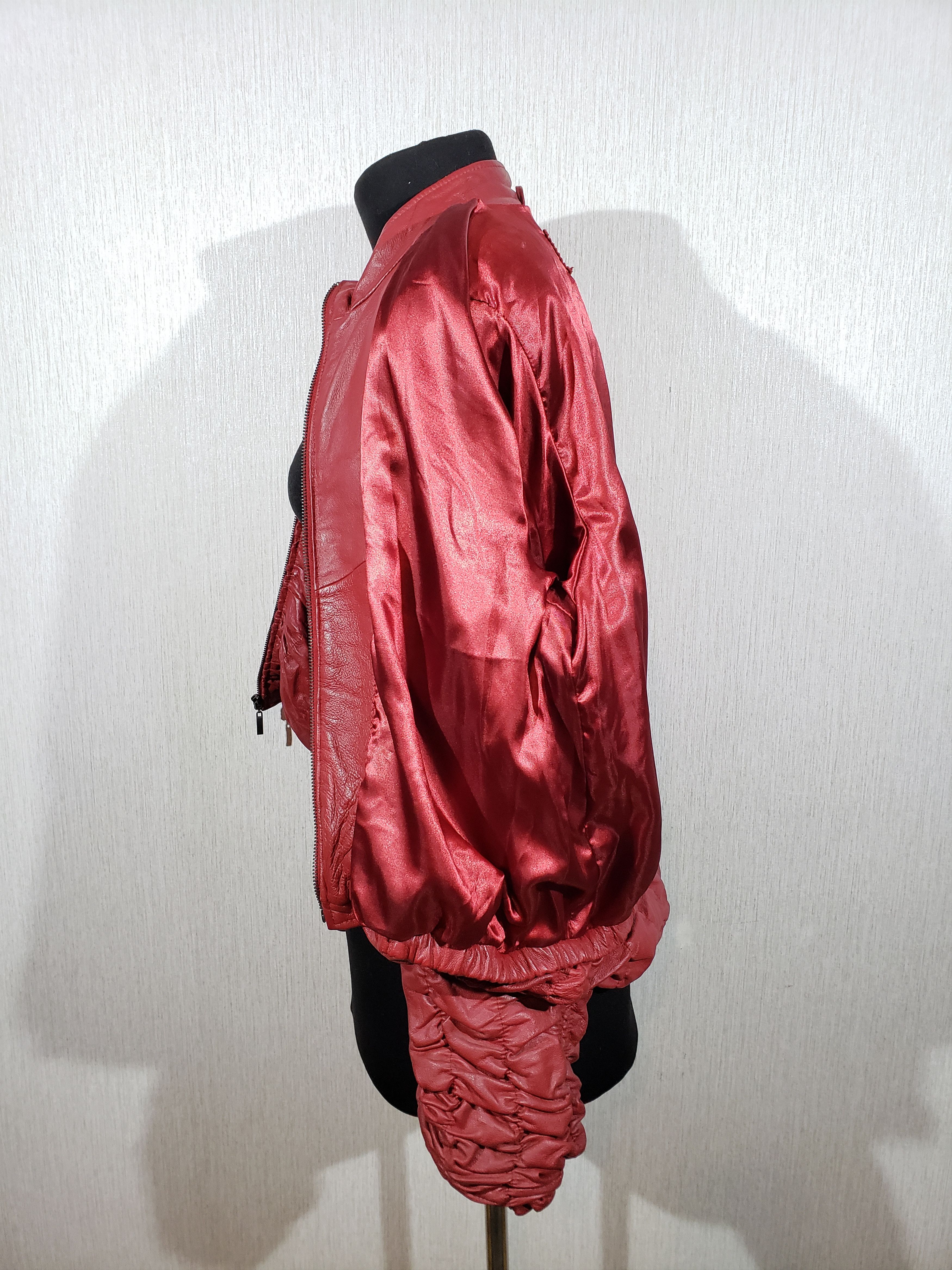 Uniqlo Women's burgundy leather jacket with a metal zipper. Size XXL / US 16-18 / IT 52-54 - 7 Thumbnail