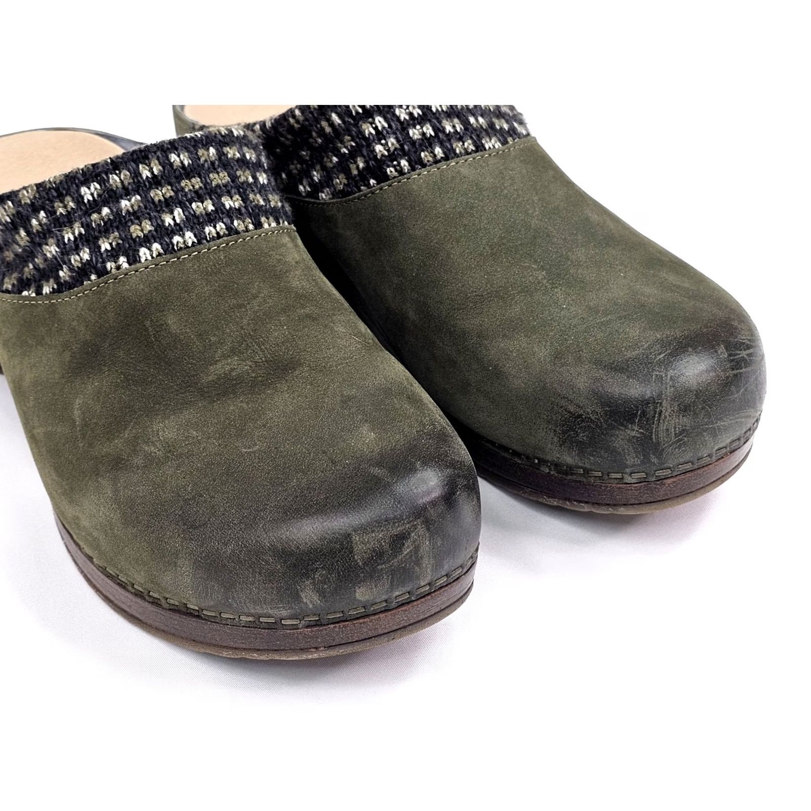 Dansko VINTAGE Dansko Bev Clogs Slide Mule Women EU 38 US 8 Burnished Green Leather EUC Size US 8 / IT 38 - 3 Thumbnail