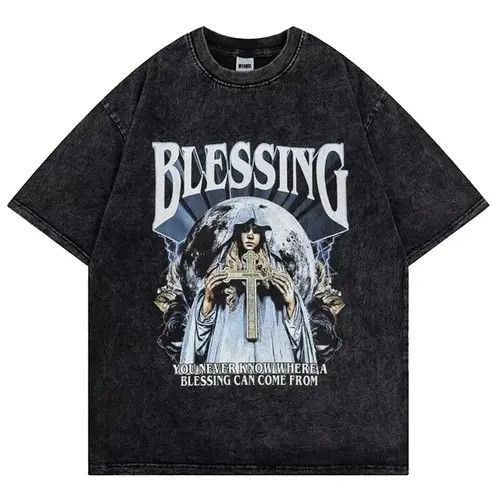 image of Vintage Gothic Harajuku Loose Tees Summer Unisex in Black, Men's (Size Medium)