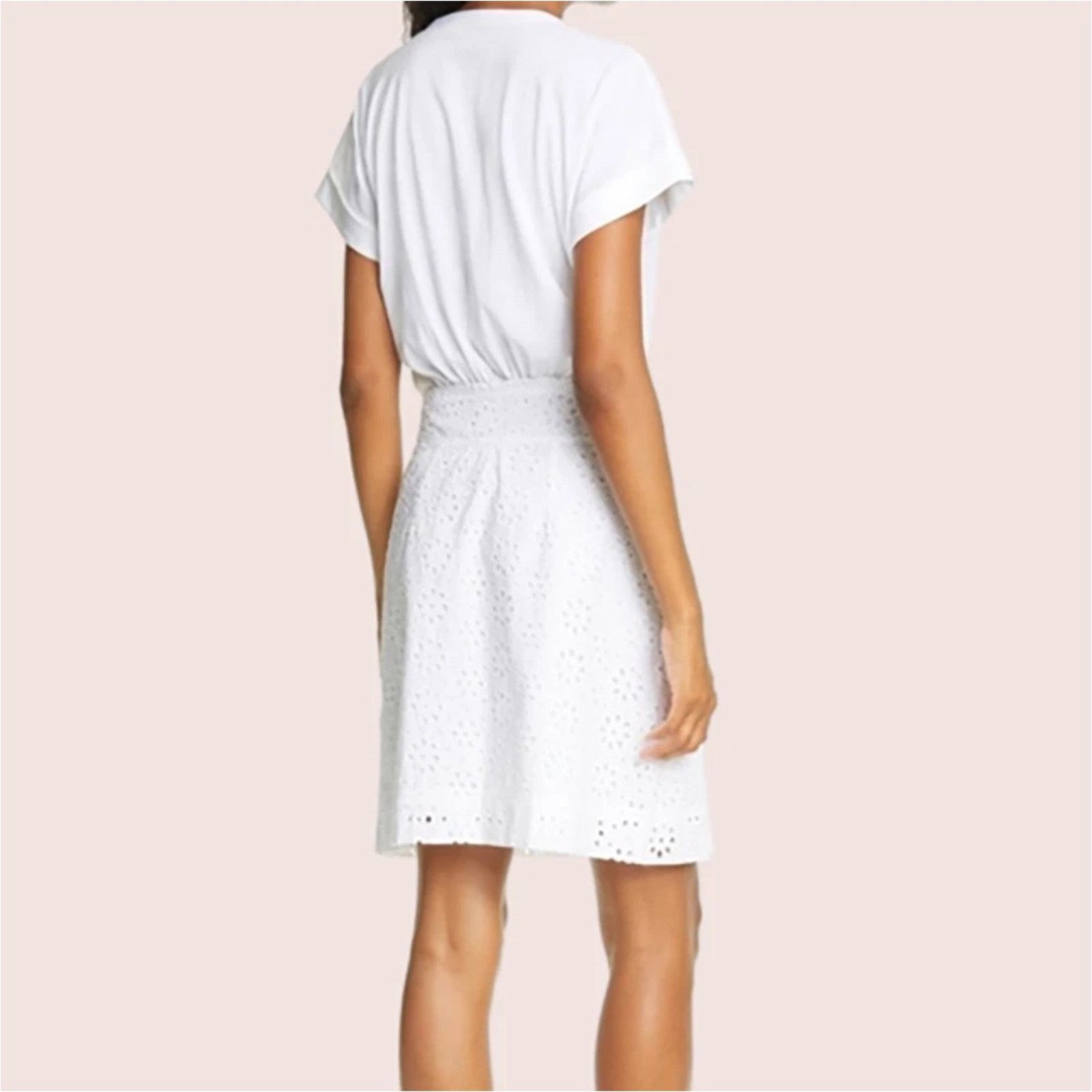 Veronica Beard Veronica Beard Dress Large White Eyelet V-Neck Pima Cotton Size L / US 10 / IT 46 - 2 Thumbnail