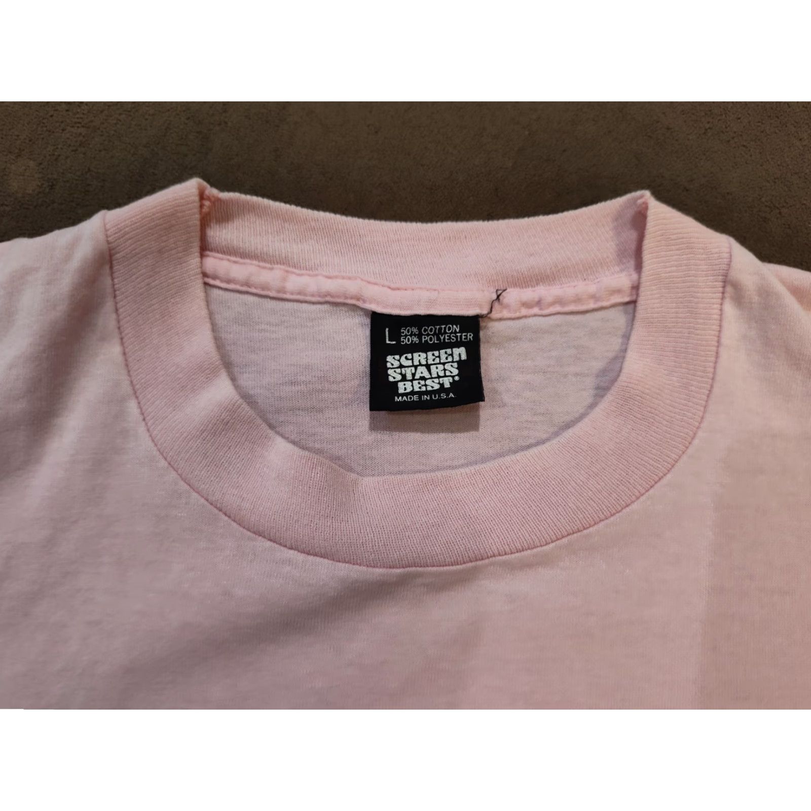 Vintage Vintage Screen Stars 80s USA T-Shirt Size L Pink Cotton Polyester Cotton Blend Short Sleeve Crew Neck Classic Regular Men Size US L / EU 52-54 / 3 - 7 Thumbnail