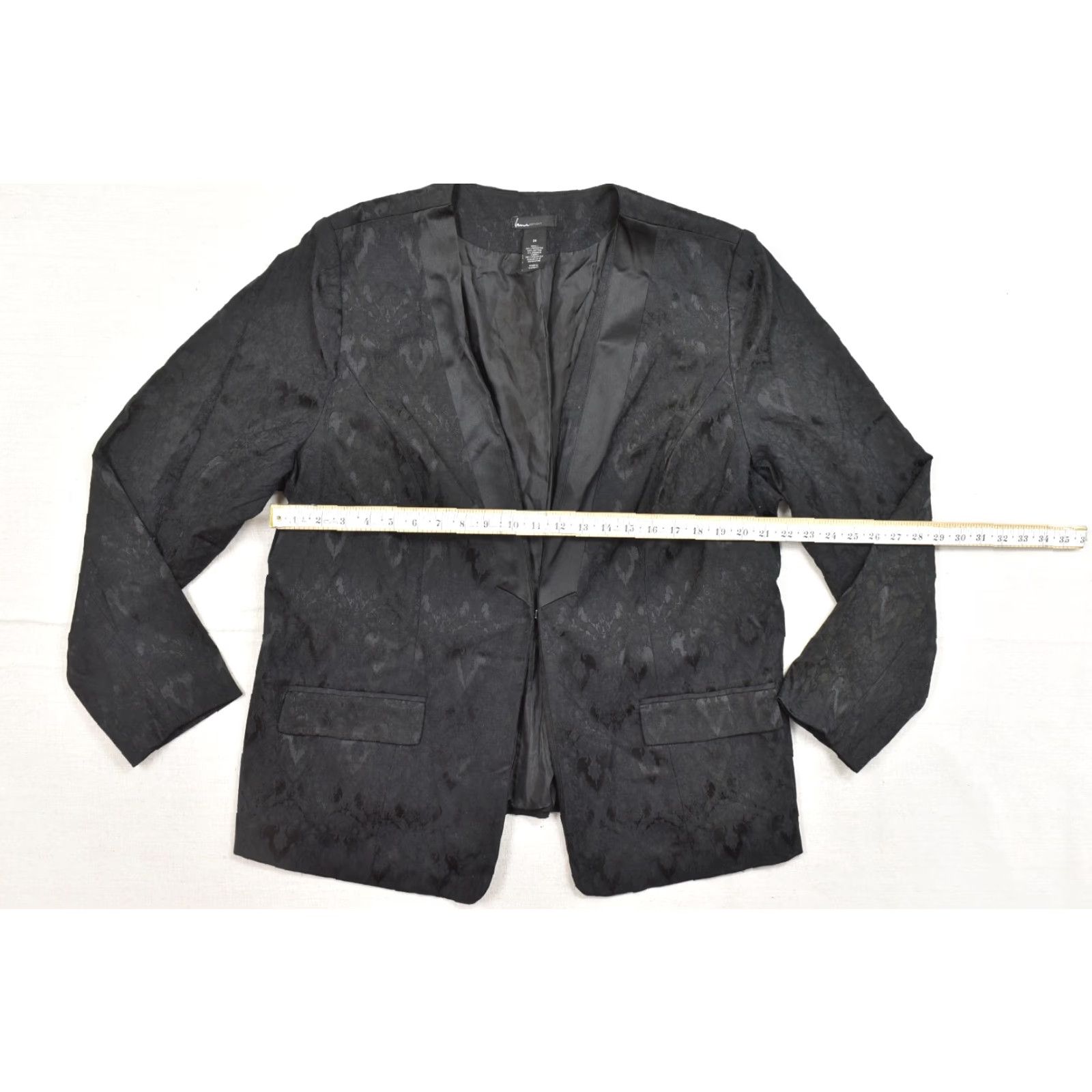 Vintage Lane Bryant Women Blazer Jacket 26 Plus Black Jacquard Satin Lapel Open Front Button Closure Vintage No Size 4XL / US 24-26 - 3 Thumbnail