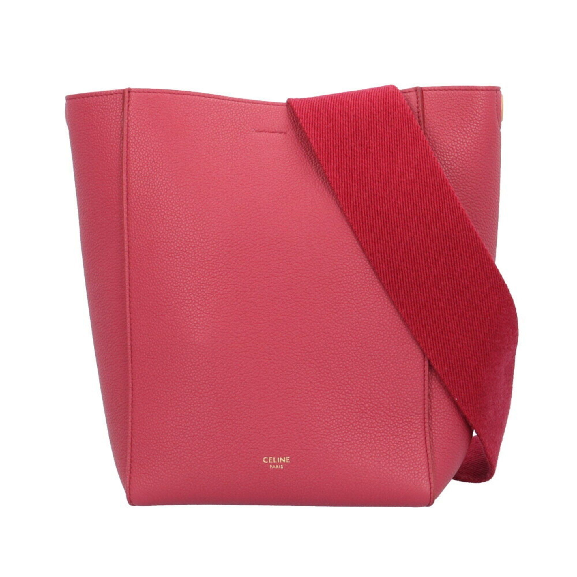 Celine Sangle Bucket Small Shoulder Bag Leather Red Women's Celine