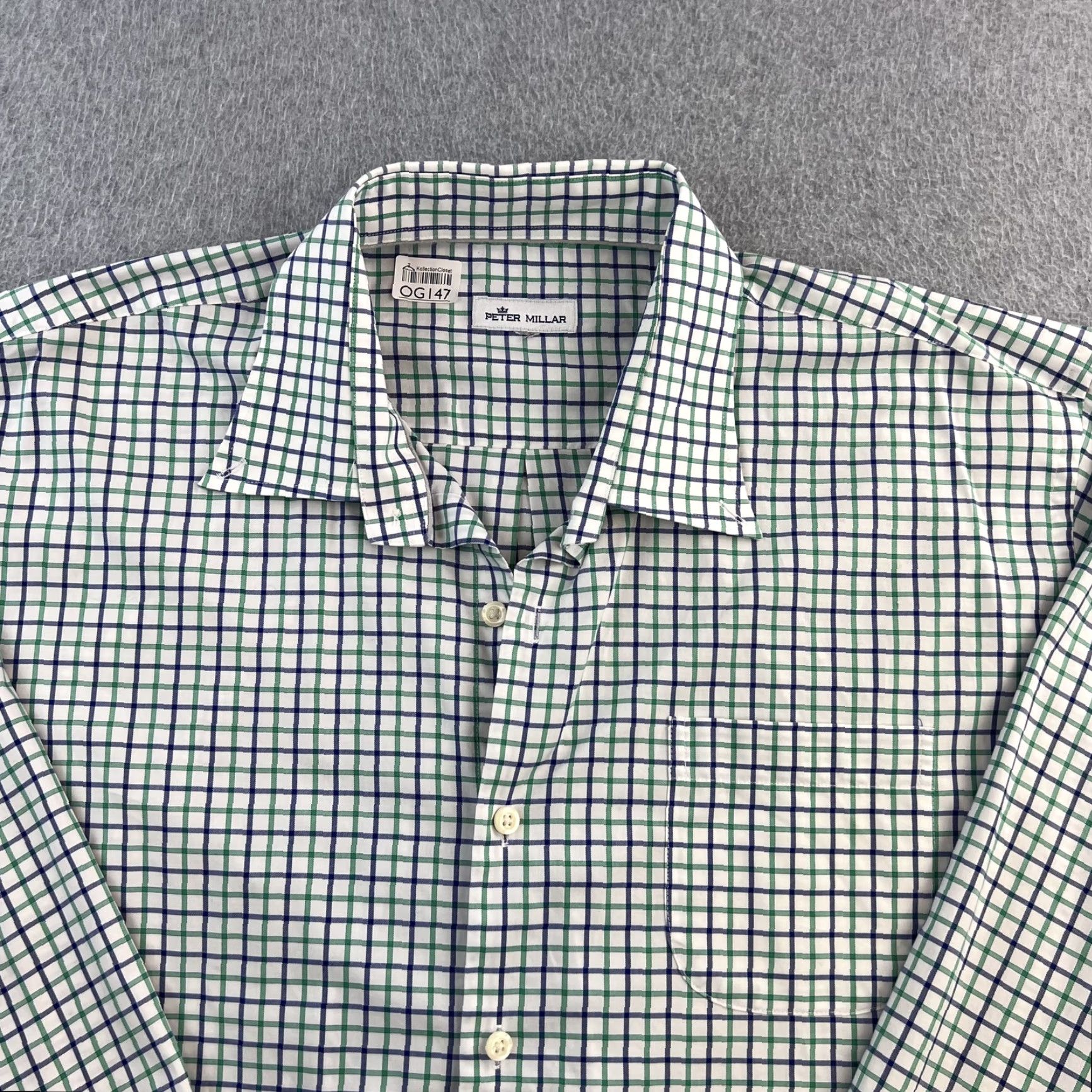 Peter Millar Peter Millar Shirt Mens Large Green Blue Check Button Down Dress Classic Preppy Shirt Size 42R - 5 Thumbnail