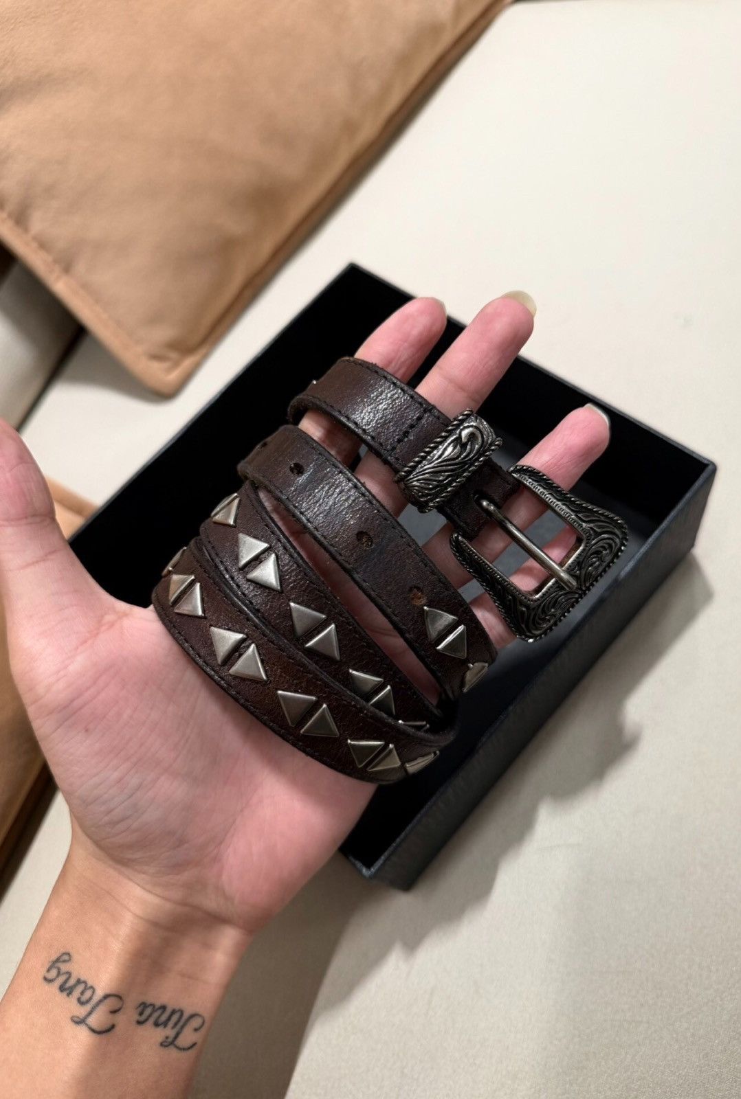 Saint Laurent Paris Saint Laurent 14SS Western Studded Distressed Carved Belt Size 30 - 1 Thumbnail