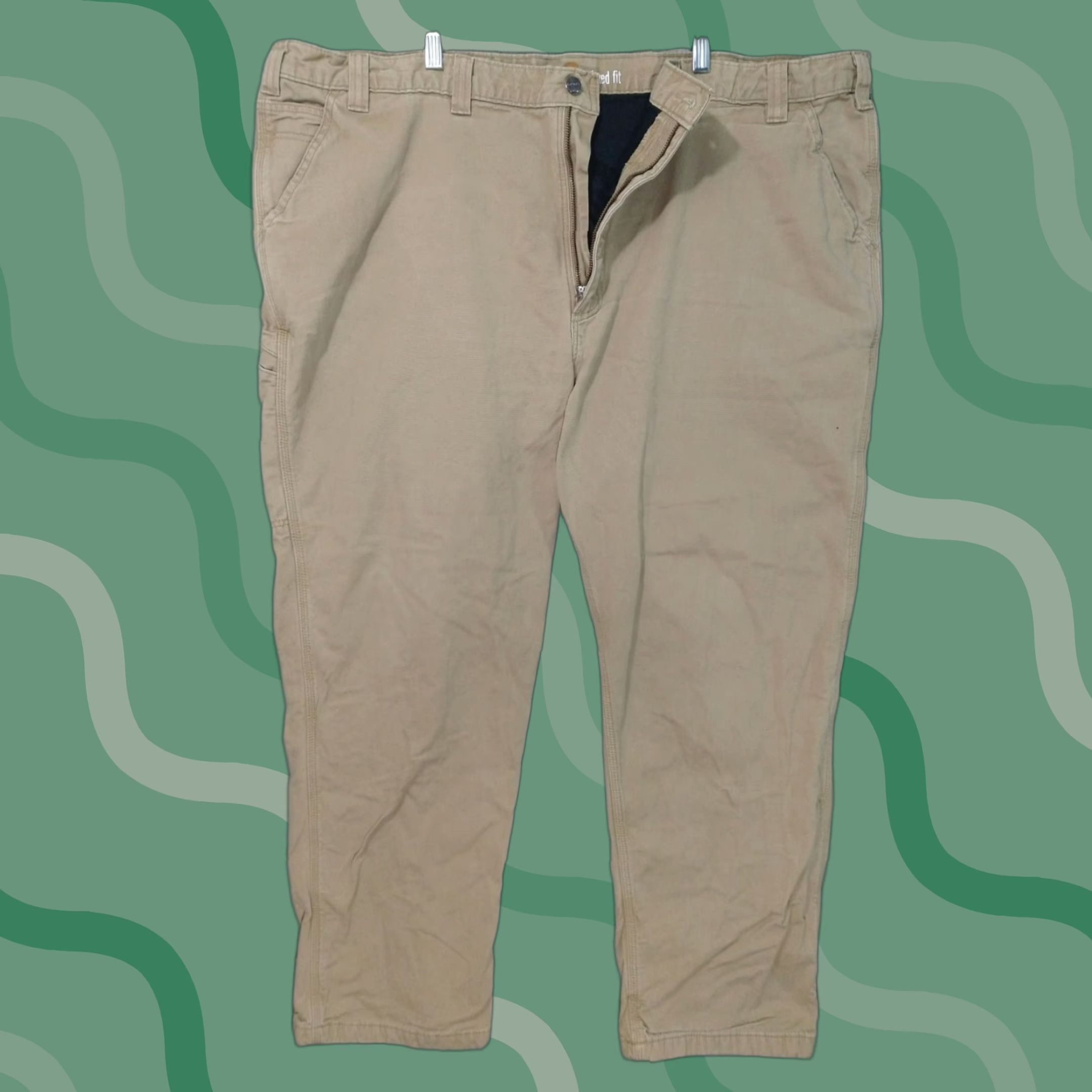 Carhartt Carhartt Pants Mens 50x32 Beige Rigby Lined Relaxed Straight Canvas Rugged Flex Chino Casual Workwear Big & Tall 50 Beige Mens Pants Size US 34 / EU 50 - 1 Thumbnail